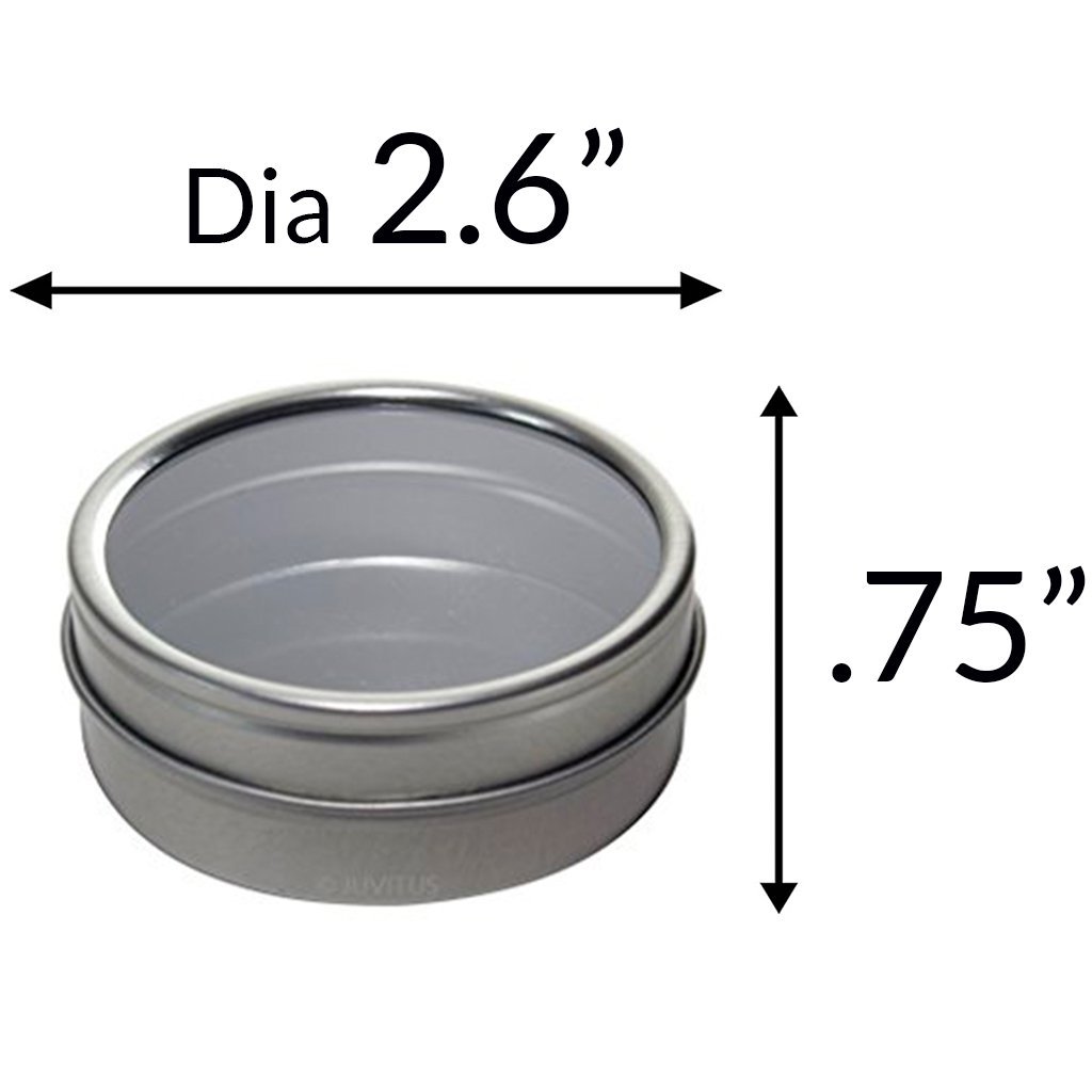 JUVITUS 2 oz Silver Metal Tin Empty Containers with Airtight Clear Lids (6 Pack) - Perfect for Storing Spices, Tea, Cosmetics & DIY Crafts