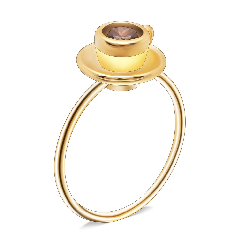 14K Gold Coffee Cup Ring for Women - Funny & Personalized Engagement Ring, Mother's Day Gift, Fashion Jewelry for Daily Wear & Special Occasions