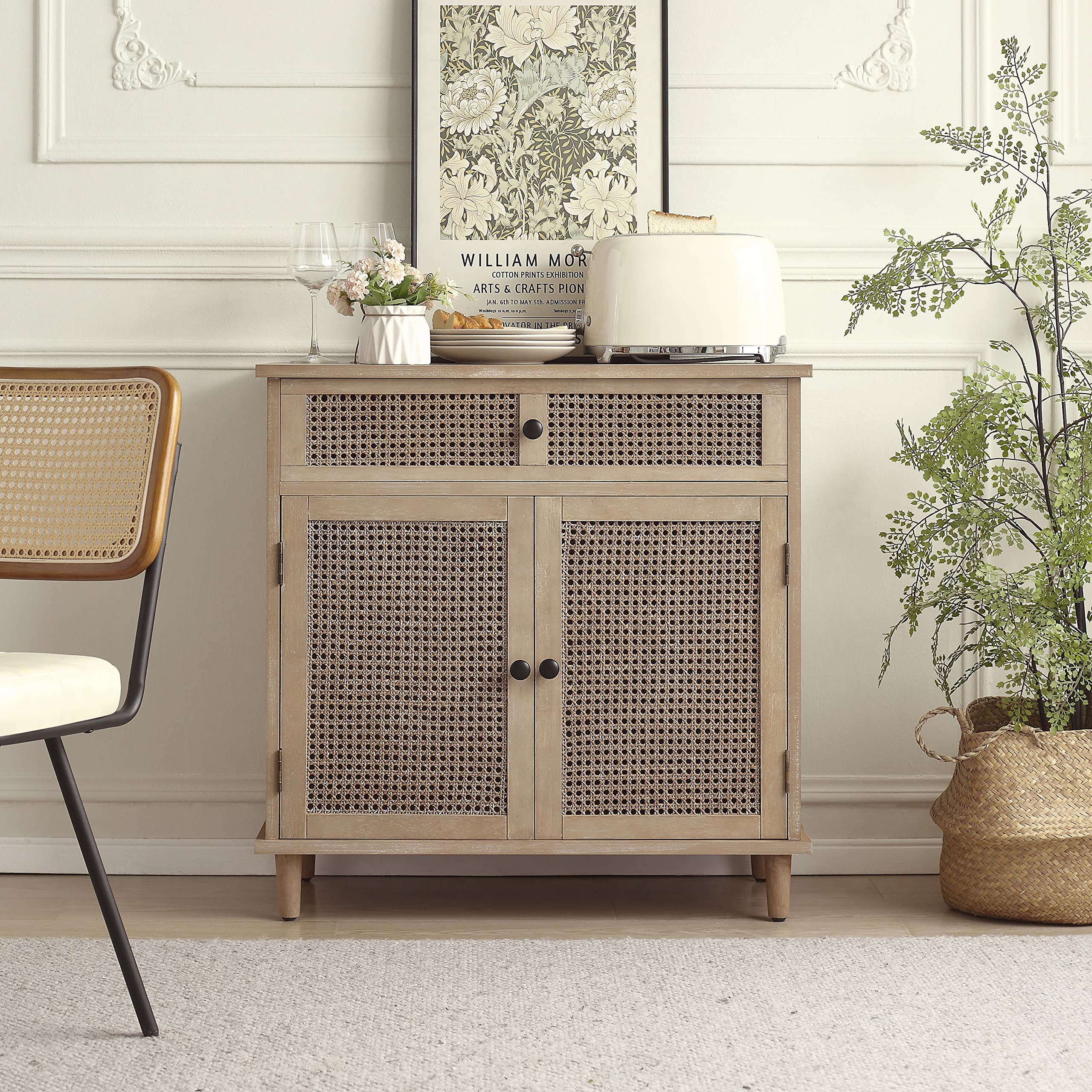 Zouron Woven Rattan Accent Cabinet with 2 Drawers - Modern Sideboard Storage for Entryway, Living Room & Hallway - Perfect for Home Decor, Organizing Blankets & Displaying Decor Items