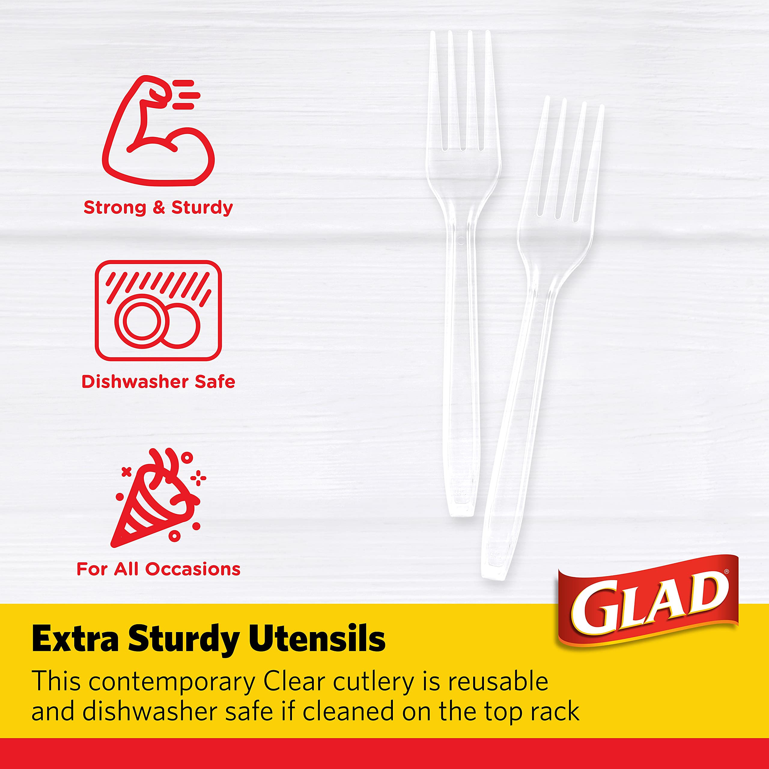 Glad Crystal Clear Heavy Duty Plastic Forks - 24 Count | Durable Disposable Cutlery for Parties, Picnics, BBQs & Everyday Use