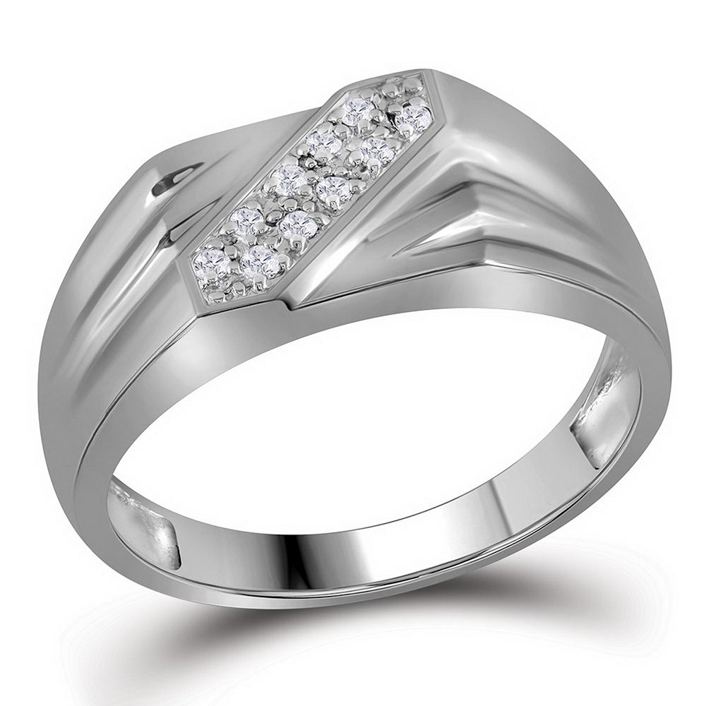 Sonia 925 Sterling Silver Round Diamond Men's Wedding Band Ring - Prong Setting (1/10 CTTW) - Perfect for Engagements, Anniversaries & Special Occasions