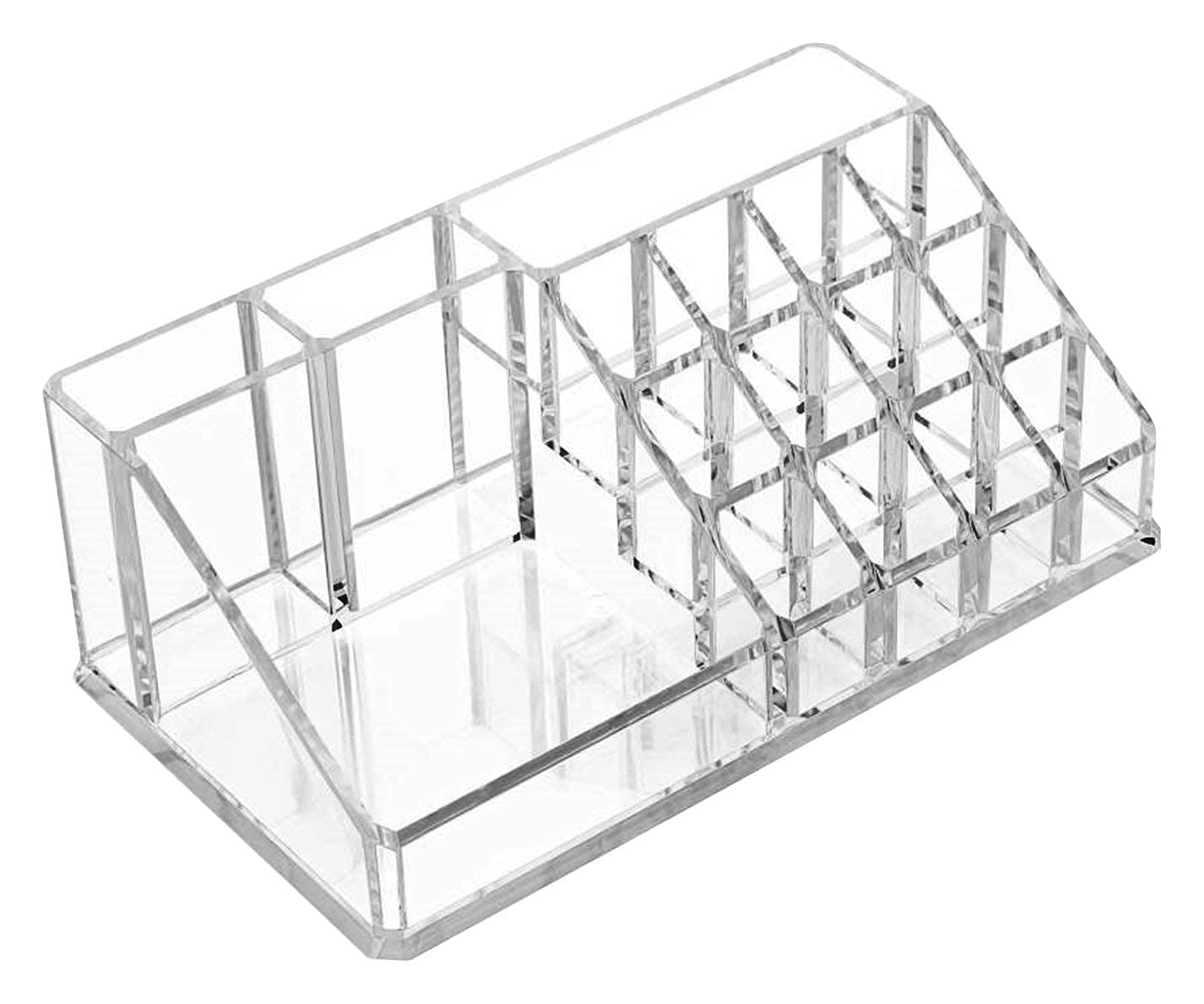 Limbjal® 16 Grids Clear Acrylic Lipstick Organizer & Nail Polish Holder - 16 Compartment Cosmetic Makeup Storage Box for Lip Gloss, Jewelry, and Beauty Accessories - Perfect for Vanity, Bathroom, or Travel Organization
