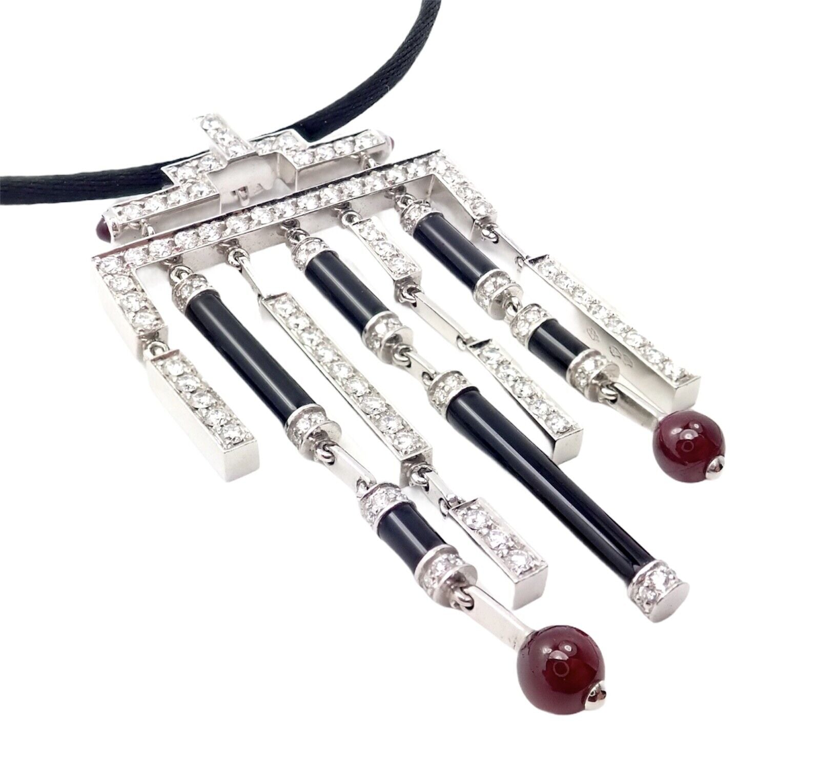 Cartier Le Baiser Du Dragon 18K White Gold Onyx Ruby Diamond Pendant Necklace with Certificate - Luxury Jewelry Gift for Women, Anniversary & Special Occasions