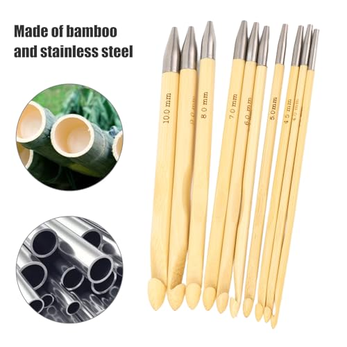 10Pcs Tunisian Crochet Hook Set with Interchangeable Bamboo Needles - Afghan Knitting & Weaving Tools for Handicraft Lovers - Perfect for Crochet Blankets, Scarves and DIY Home Decor Projects