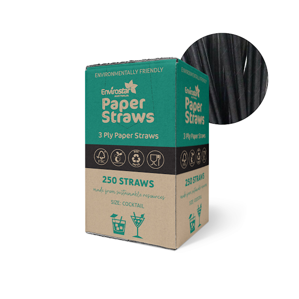 Premium 3-Ply Black Paper Straws by Envirostar - Eco-Friendly Disposable Drinking Straws for Parties, Restaurants & Home Use