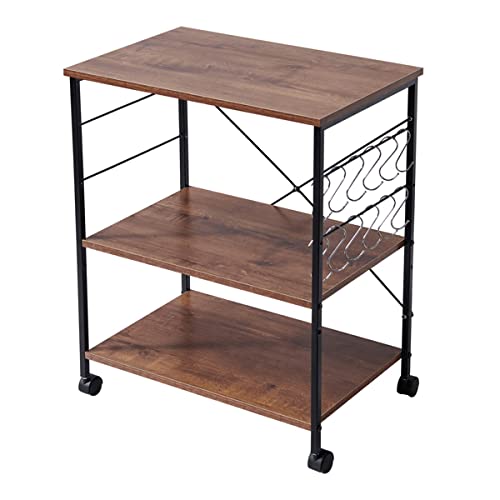 3-Tier Utility Cart with Hooks & Casters - Kitchen Storage & Serving Cart for Dining & Restaurants