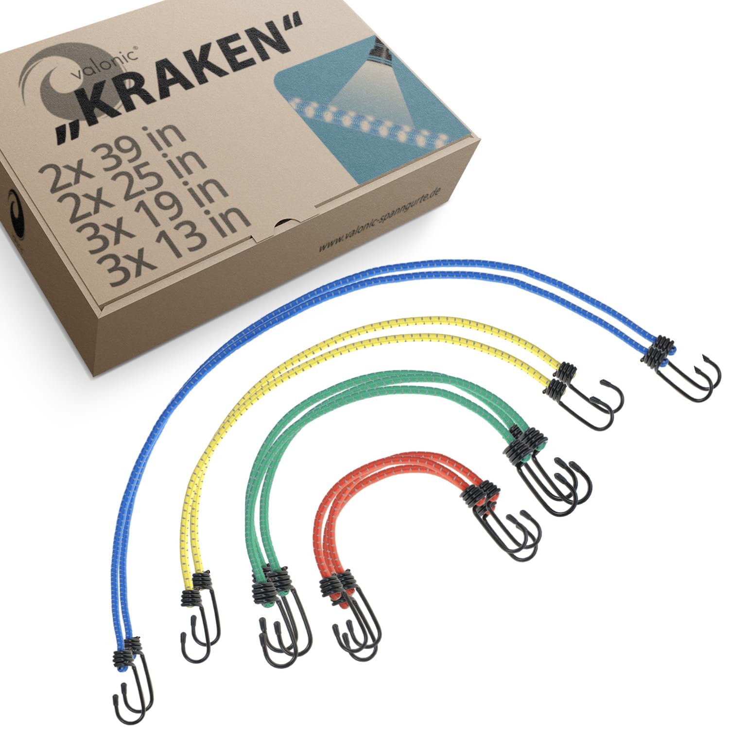 Valonic Heavy-Duty Reflective Bungee Cords with Hooks - 10-Pack Super Elastic Straps (200% Stretch) for Motorcycle, Bike, Kayak, Camping Tent, Pool Cover & Outdoor Gear - Perfect for Securing Cargo, Tying Down Equipment & Organizing Outdoor Adventures
