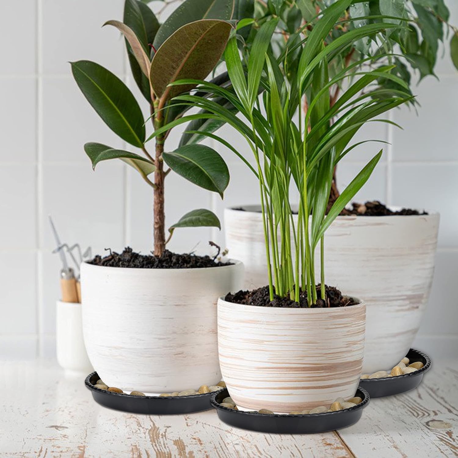 9 Packs Black Plastic Plant Saucers (8/10/12 inch) - Thick & Sturdy Plant Pot Trays for Indoor/Outdoor Use - Perfect for Garden, Balcony, and Patio Plant Drainage