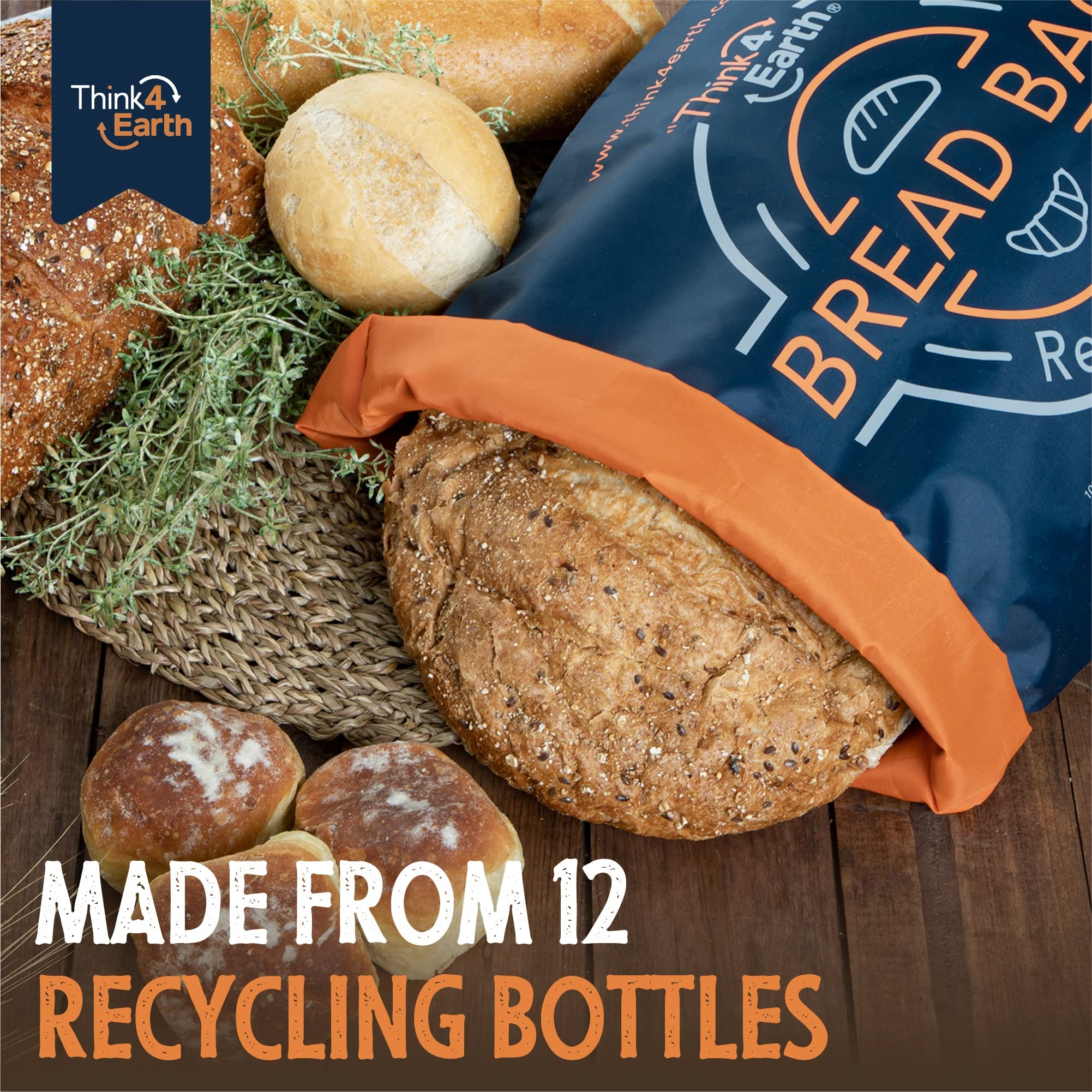 Think4Earth® Reusable Bread Storage Bags - Eco-Friendly Freezer Bags for Homemade Bread, Sourdough Loaves & Baked Goods | Double-Lined Large Bread Bags for Freshness | Perfect for Bread Makers, Gift Giving & Kitchen Organization