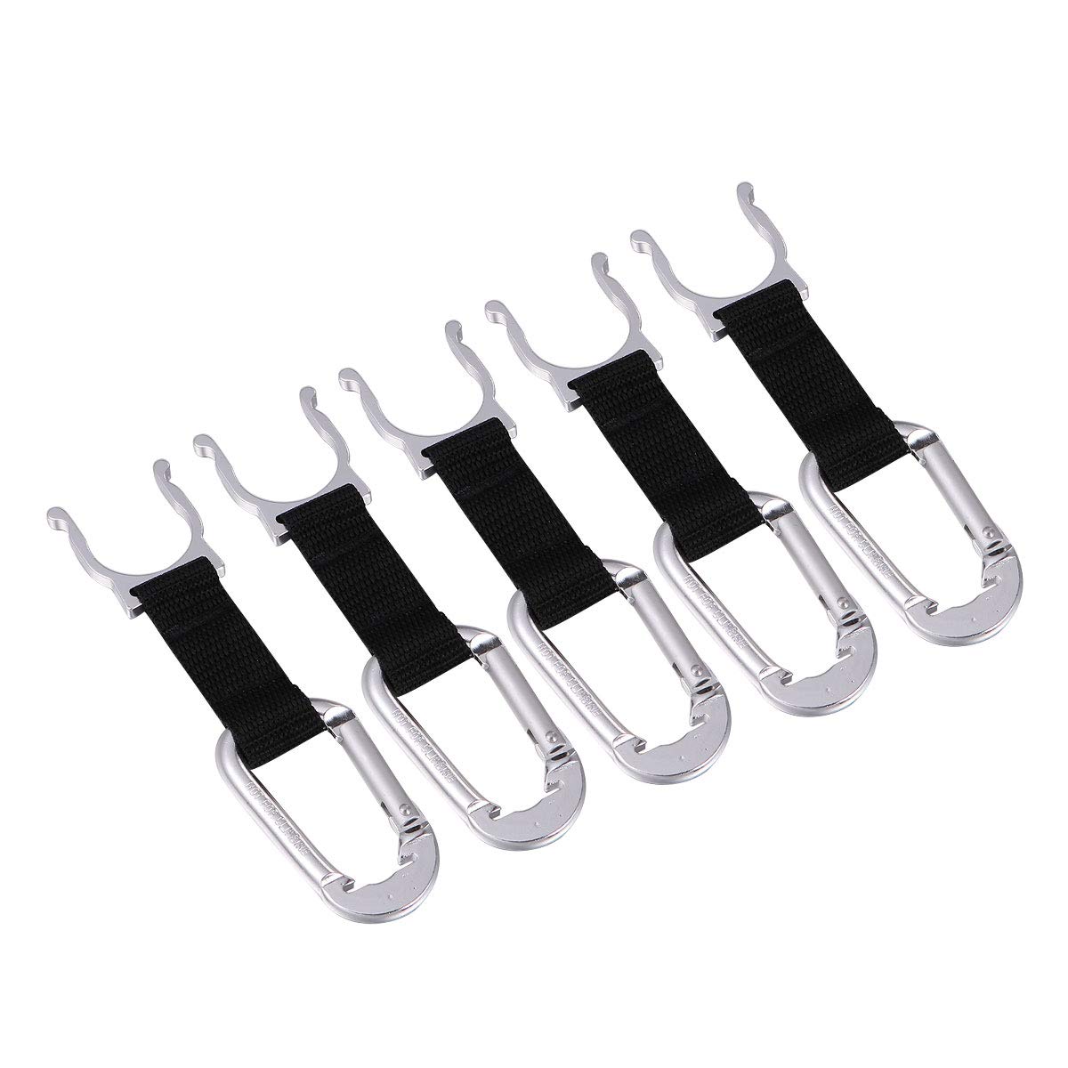 5-Pack Aluminum Alloy Water Bottle Clips with Lid - Durable Bottle Buckle, Spaghetti Tongs & Carrying Clip for Camping, Hiking, Travel & Outdoor Activities