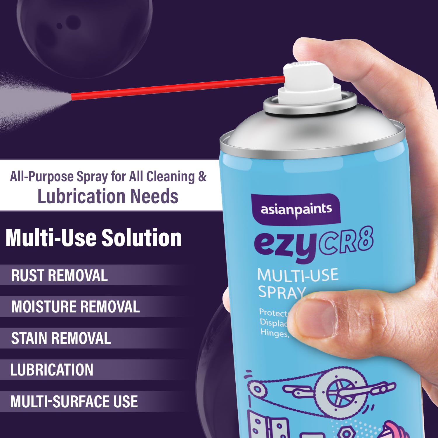 Asian Paints ezyCR8 Multipurpose Spray - Rust Remover & Cleaner for Auto & Home Use