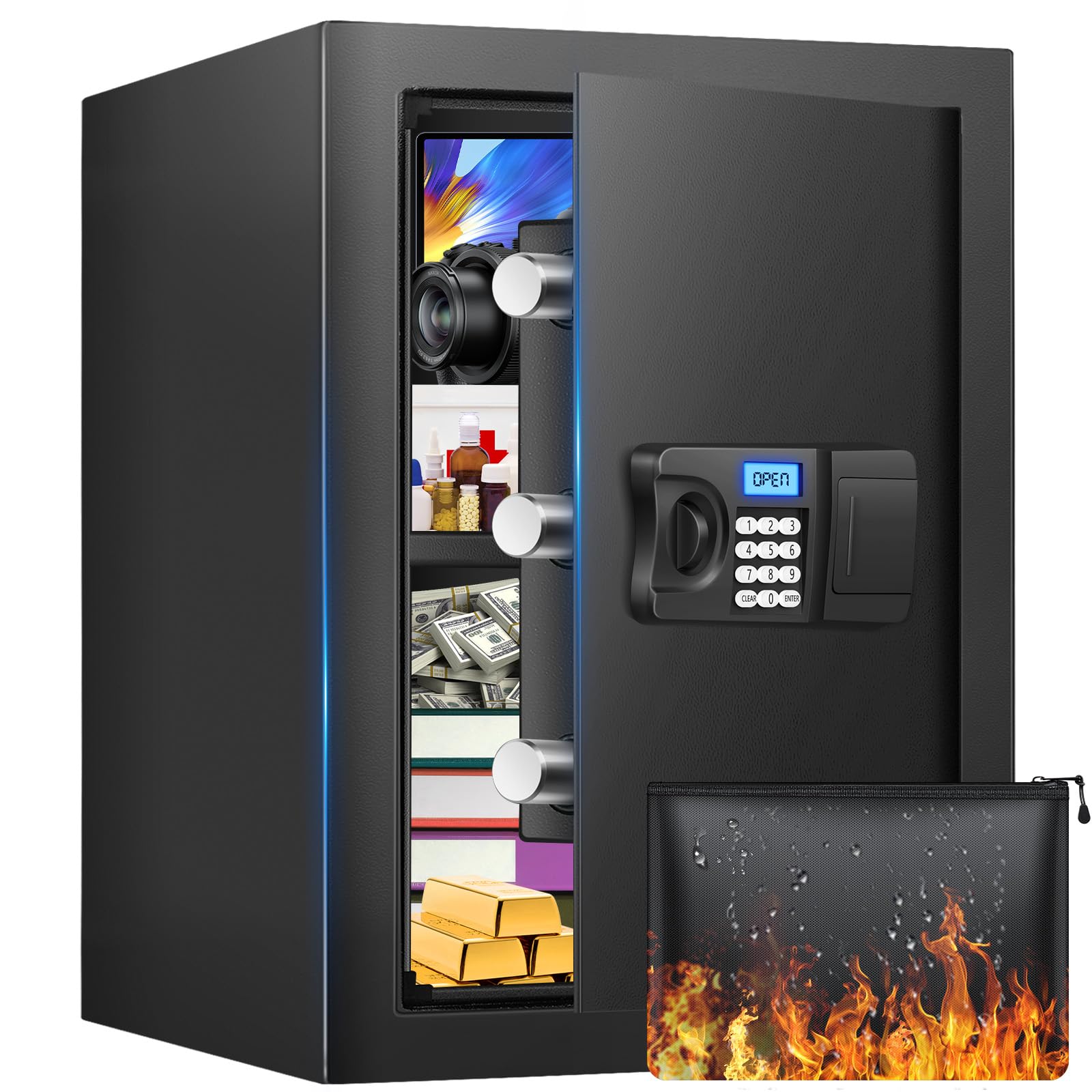 2.6 Cuft Fireproof Waterproof Digital Safe Box with Programmable Keypad & Smart Alert - Secure Business Money, Jewelry, Valuables - Ideal for Home, Office & Small Business Security