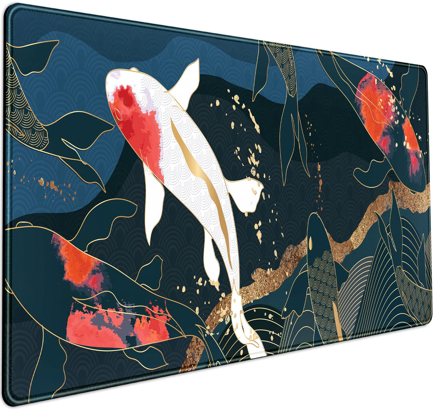 Anime Koi Carp XXL Gaming Mouse Pad - Japanese Style Cute Koi Fish Design Large Desk Mat (31.5x15.75 in) for Computer, Laptop, Keyboard - Perfect for Girl Gamers, Office & Home Workspace Protection