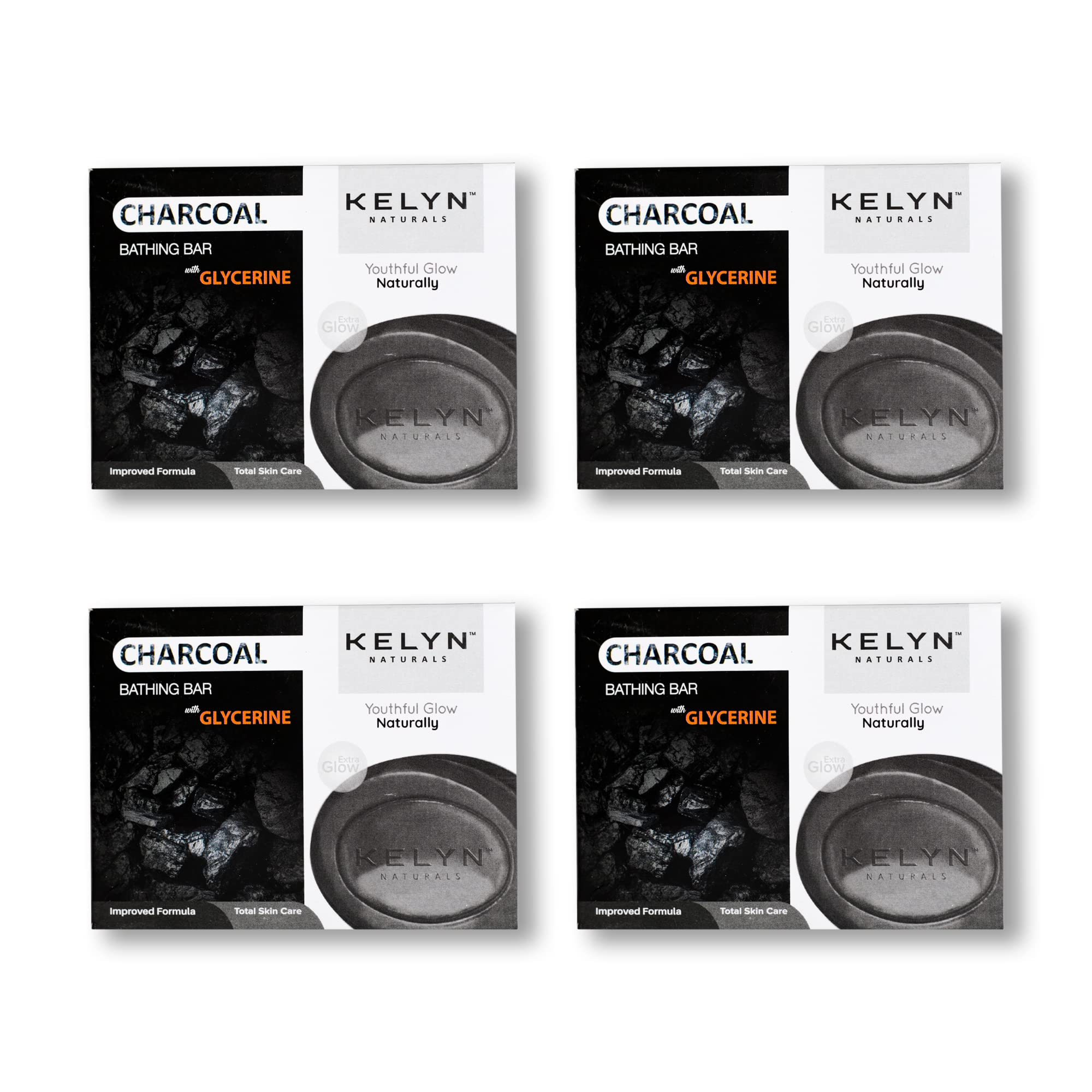 KELYN Charcoal & Glycerin Deep Cleansing Soap for Oily Skin - 4 Pack | Detoxifying Face & Body Wash for Acne-Prone Skin | Perfect for Daily Skincare Routine & Travel