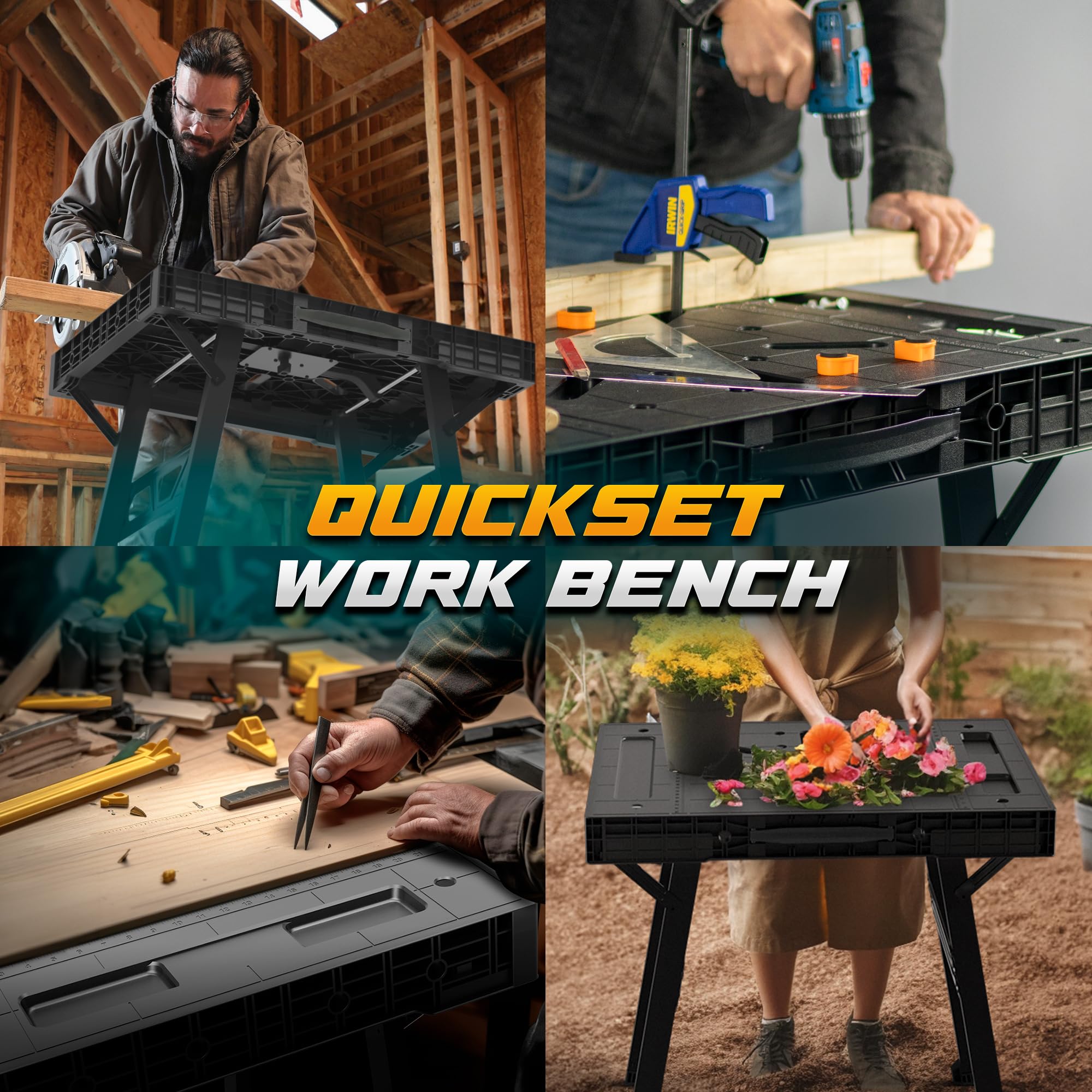 2-in-1 Portable Folding Work Table & Workbench - 34