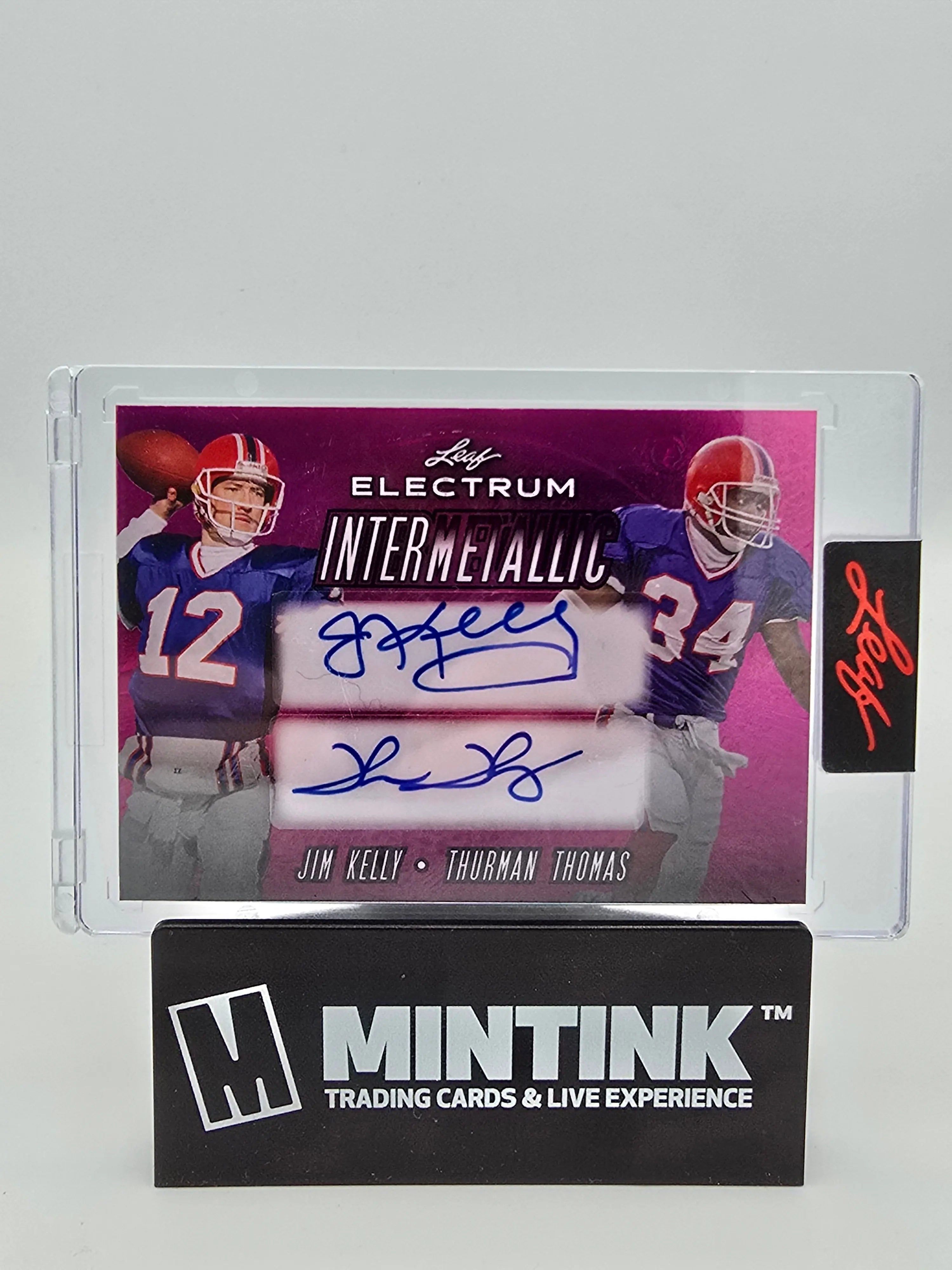 2024 Leaf Electrum Football J. Kelly/T. Thomas Dual Autographs Pink Intermetallic 1/4 - Rare Collectible Trading Card for NFL Fans & Sports Memorabilia Collectors - Perfect for Display, Investment, and Gifting