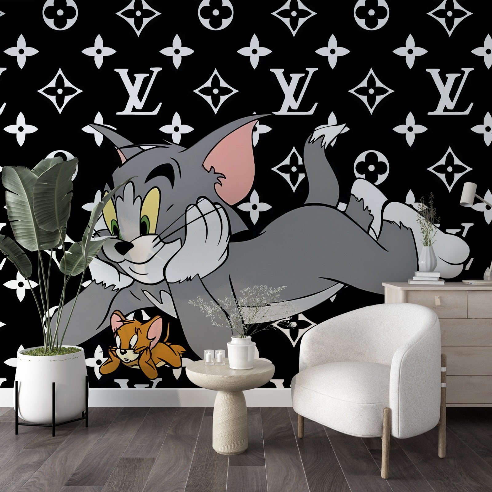 Tom & Jerry Cartoon Kids Wallpaper Mural - Removable Peel & Stick Wall Decor for Nursery, Bedroom, Playroom - Fun Cartoon Themed Room Design