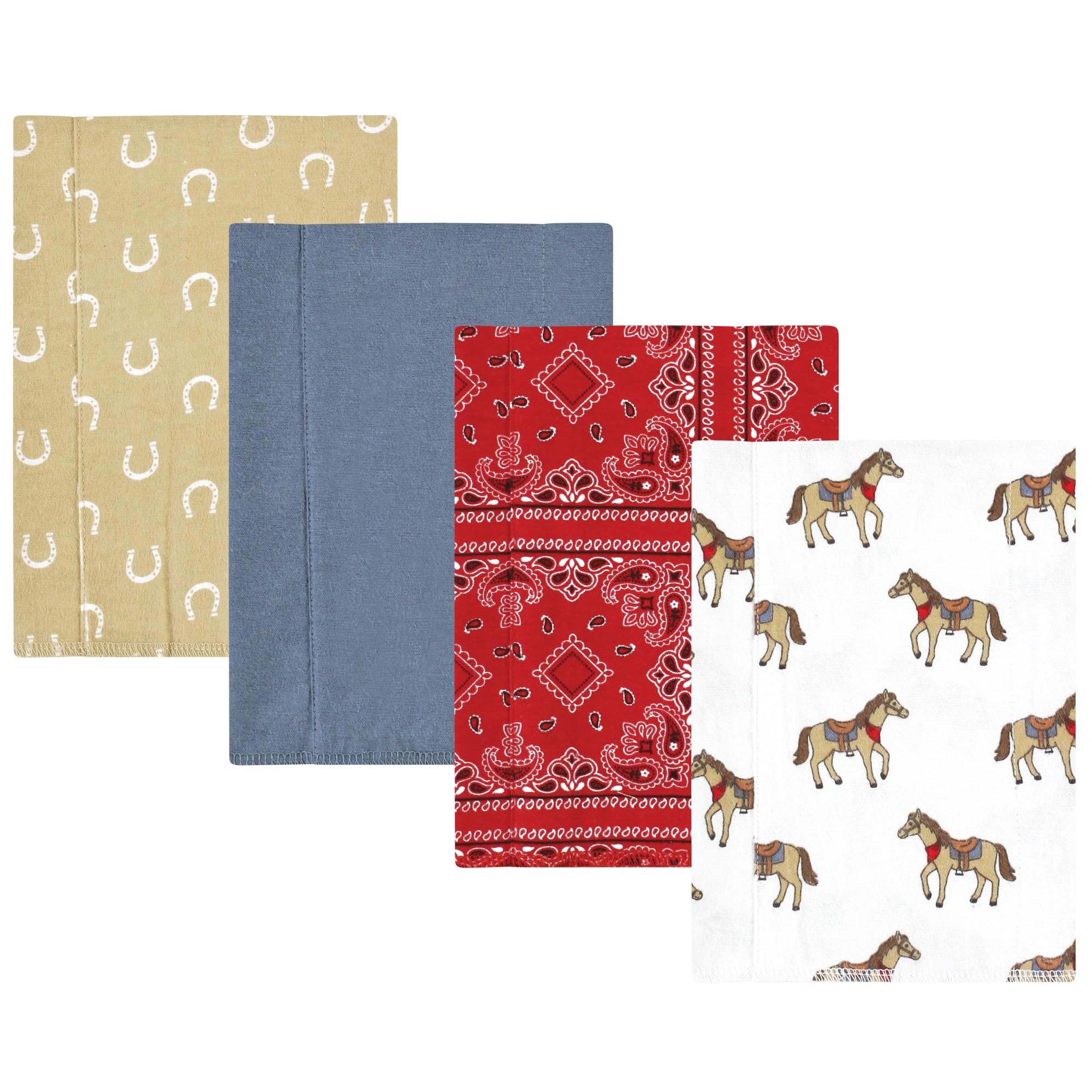 Hudson Baby Unisex Cotton Flannel Burp Cloths - Soft 4-Pack Cowboy Print for Newborns & Infants - Perfect for Feeding, Spit-Up & Diaper Changing