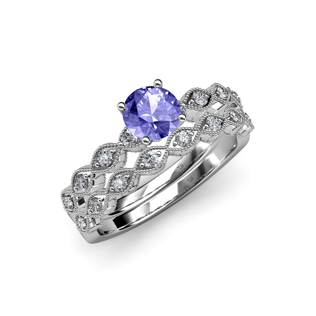 1.10 Carat Tanzanite & Diamond Marquise Engagement Ring and Wedding Band Set in 14K White Gold – Perfect for Proposals, Anniversaries, and Bridal Jewelry