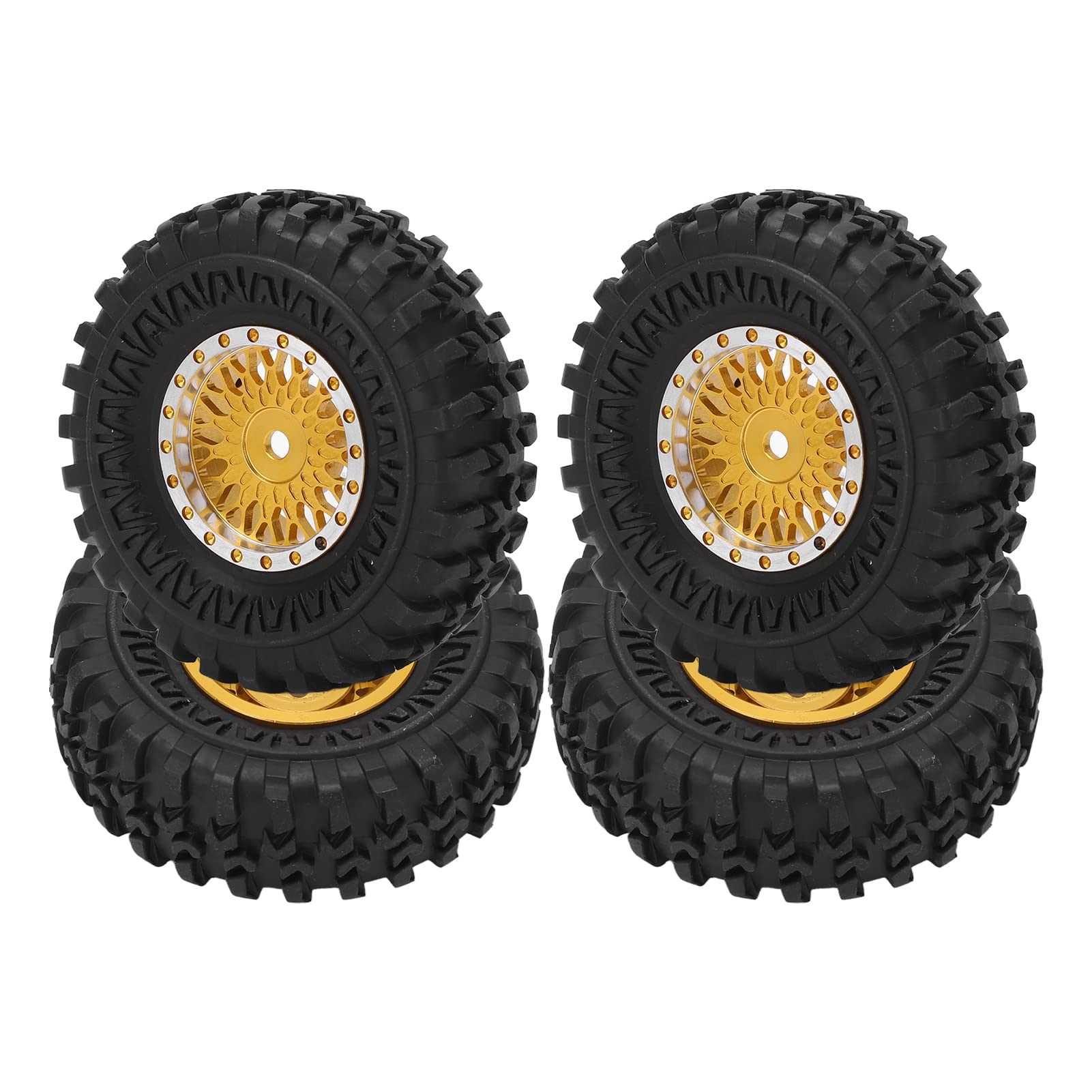 1/24 RC Car Wheels & Tires Set - 55mm Premium Rubber Tires with Brass Coupler, Anti-Slip & Wear Resistant for 1/24 Scale Remote Control Cars (Gold) - Perfect for Drifting, Racing & Off-Road RC Car Enthusiasts