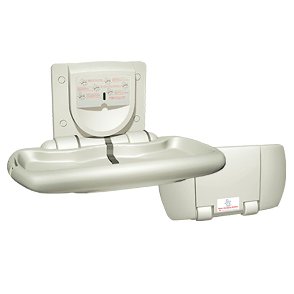 ASI 9012 Horizontal Wall-Mounted Baby Changing Station - Light Grey Plastic | Ideal for Nurseries, Daycares & Public Restrooms