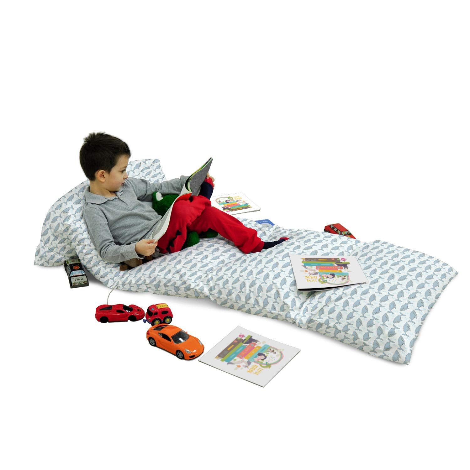 Ambesonne Whale Floor Pillow Lounger Cover - Cartoon Whales on Bubbles Design, Giant Sea Creature Print, 88