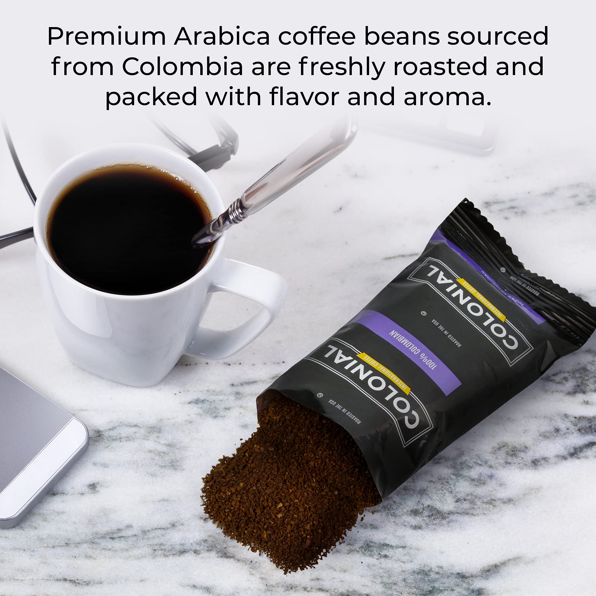 Premium Colombian Medium Roast Pre-Ground Coffee Packets (2.5 oz, 100-Count) - Bulk Coffee Bags for Drip Brewers - Perfect for Office, Home & Camping Use