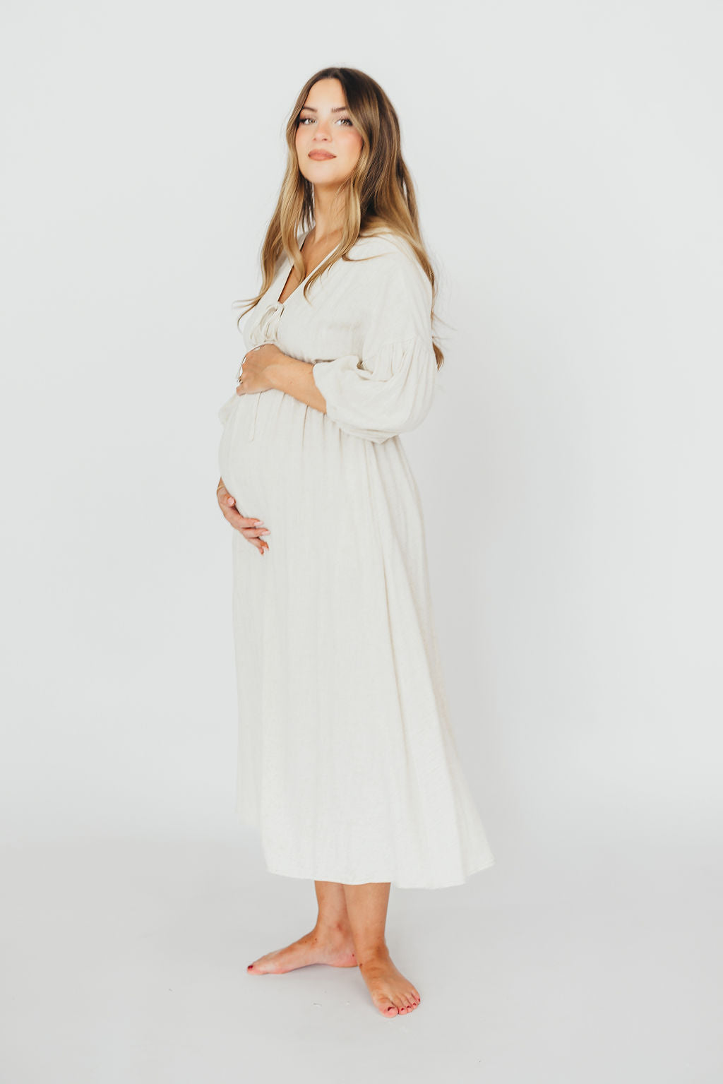 Hunter 100% Cotton Gauze Midi Dress in Soy - Bump Friendly Maternity Dress for Pregnancy, Nursing & Postpartum - Perfect for Summer, Beach & Casual Wear
