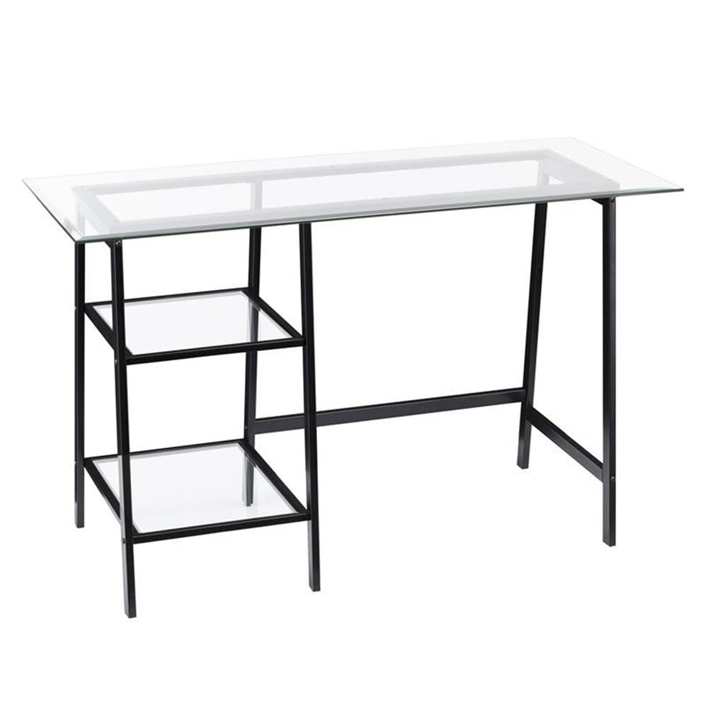 Southern Enterprises SEI Avery Black Metal Writing Desk with Glass Top - Perfect for Home Office, Study Room & Small Spaces