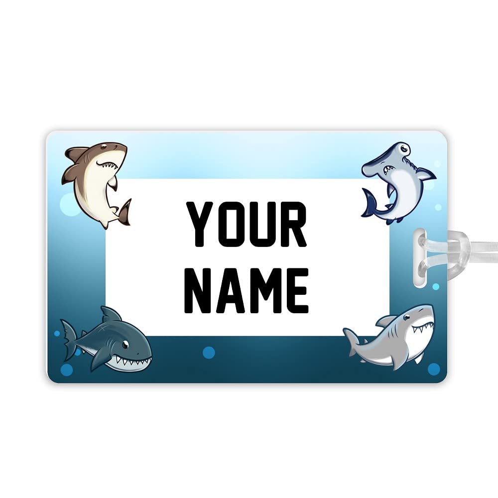 Custom Personalized Waterproof Large Name Tag for Bags - Sharks Design for Camping Gear, Luggage & Kindergarten Use | Durable ID Tag for Travel, School & Outdoor Activities