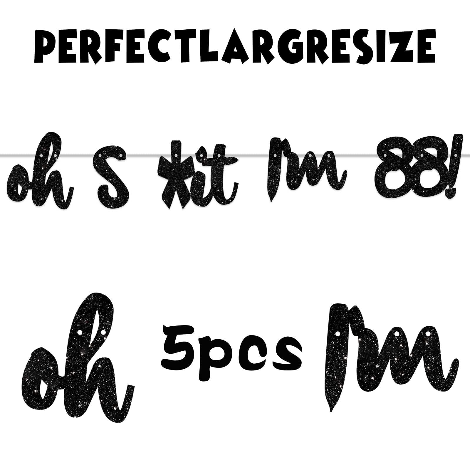 88th Birthday Party Decorations - Glitter Black 'Oh I'm 88!' Banner Backdrop Kit for Happy 88th Birthday Theme Party, Photo Studio Props, Flags & Favors - Perfect for 88th Birthday Celebrations, Milestone Decor, Senior Party Supplies
