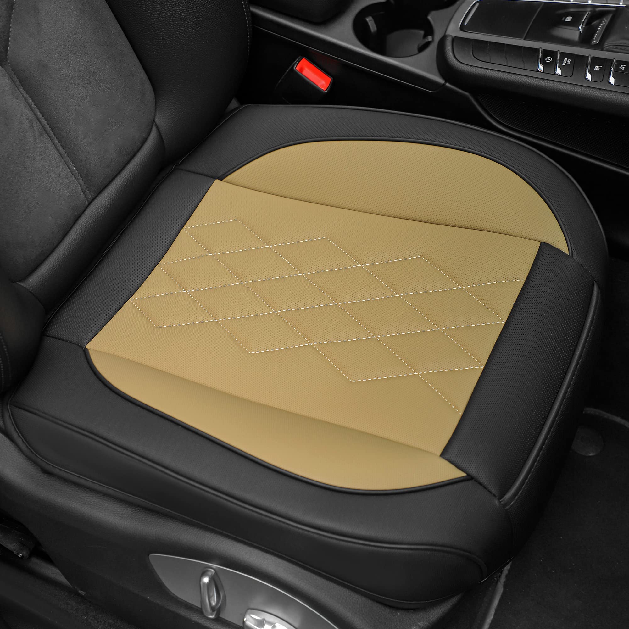 JOJOBAY 2-Pack Premium Leather Car Seat Covers - Padded & Anti-Slip Front Bottom Seat Protectors Fits 95% Vehicles (Beige, 2PC) | Comfort & Protection for Daily Commute, Road Trips & Family Cars
