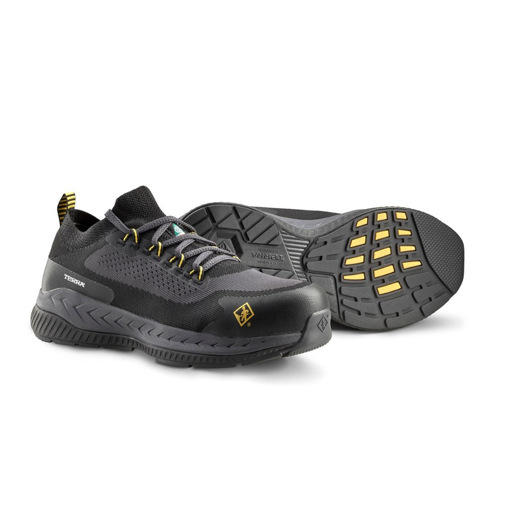 Terra Eclipse TR0A4T8NBLY Men's Composite Toe Athletic Safety Shoes - Black/Yellow - Lightweight Work Shoes for Construction, Warehouse & Industrial Safety