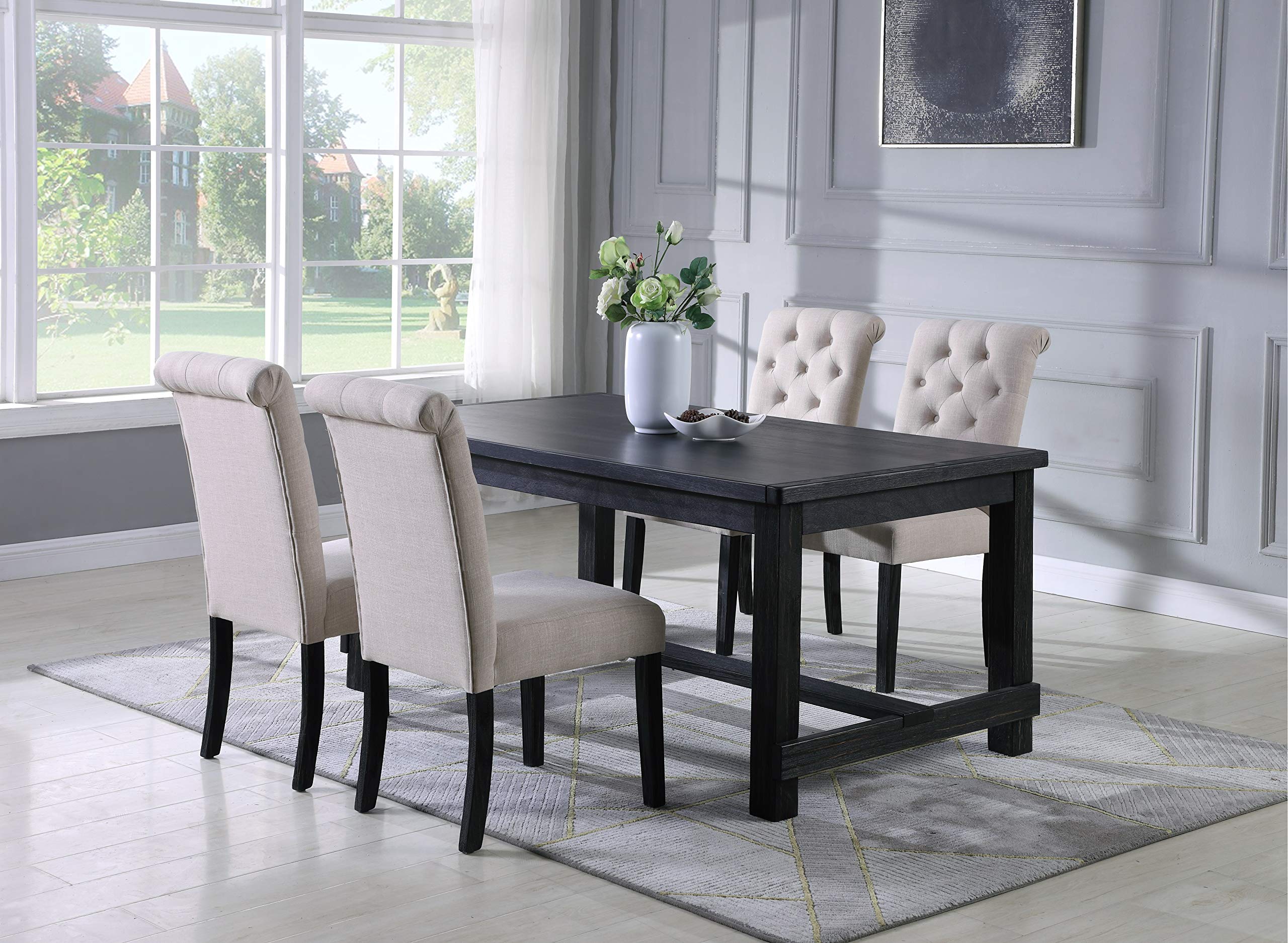 Roundhill Furniture Leviton Wood Dining Set - 4-Piece Tan Wooden Table and Chairs for Kitchen, Dining Room & Outdoor Patio