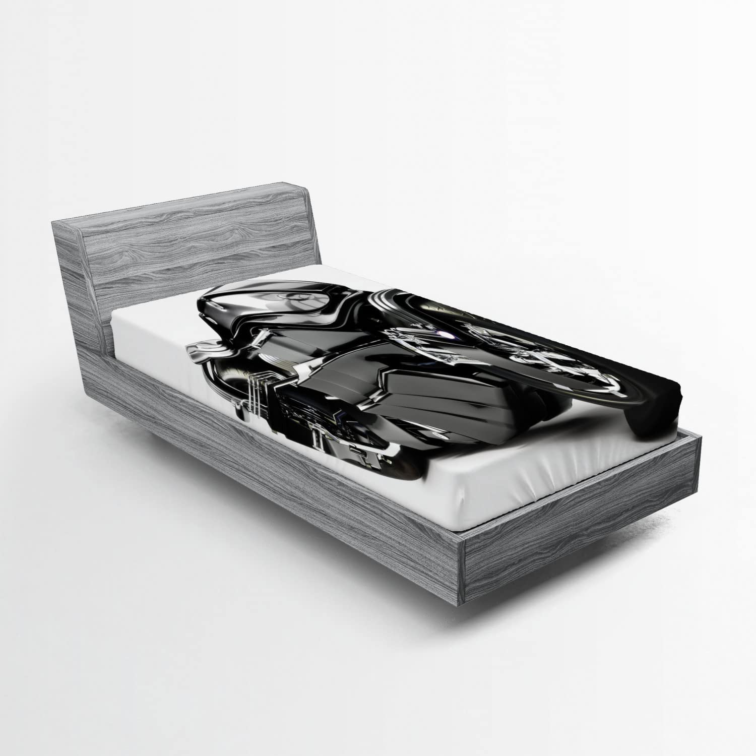 Ambesonne Motorcycle Fitted Sheet - Futuristic Custom Motorcycle Design, High-Tech Modern Lifestyle Bed Cover with Deep Pocket Elastic (Twin Size, Black) - Perfect for Biker Themed Bedrooms & Motorcycle Enthusiasts