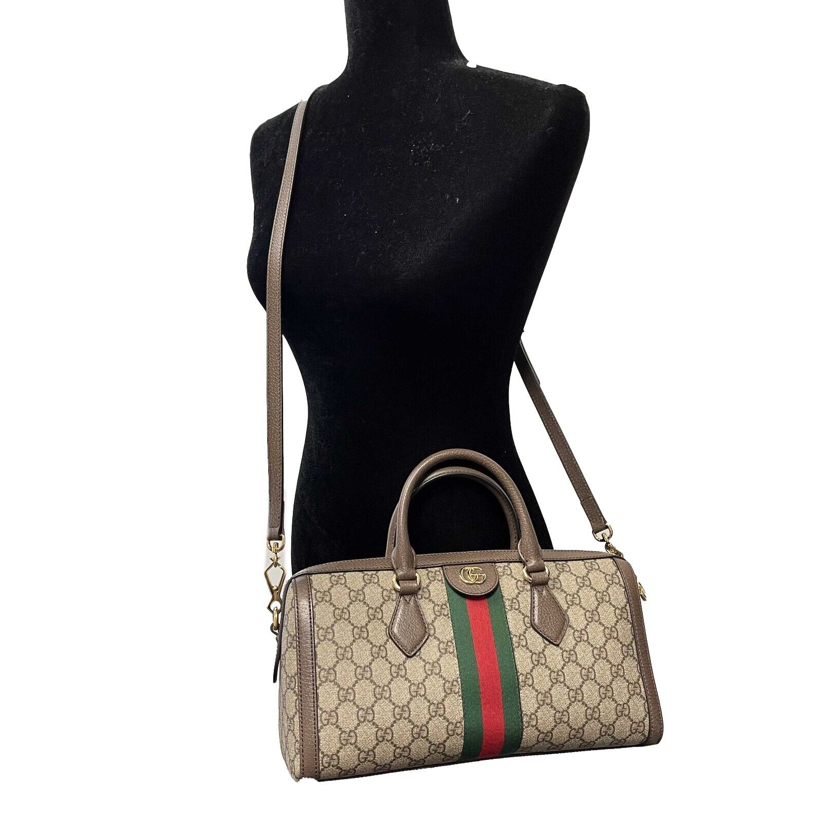 Gucci Ophidia GG Medium Boston Bag in Brown Canvas with Top Handle & Adjustable Shoulder Strap - Perfect for Work, Travel & Everyday Luxury