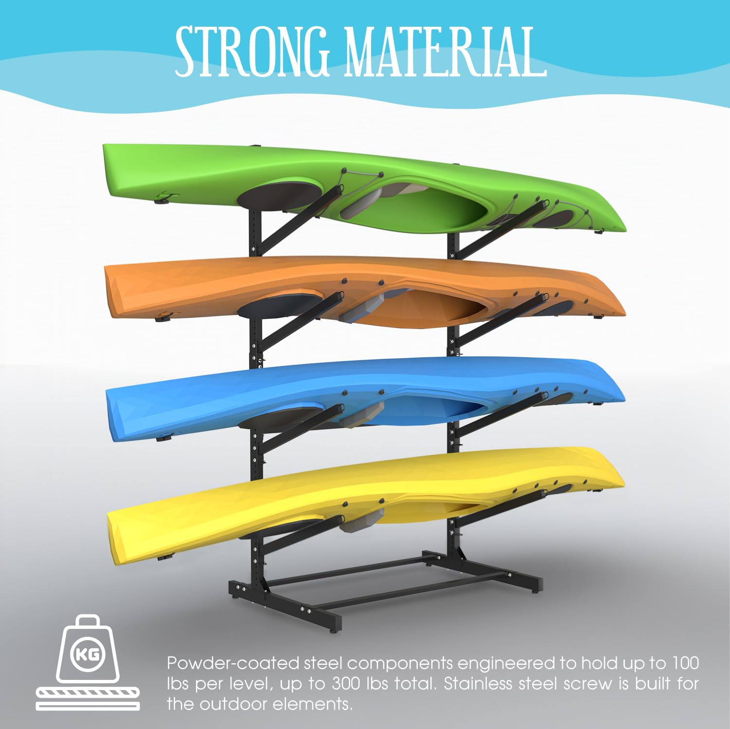 Adjustable Kayak Storage Rack - Heavy Duty Freestanding SUP Stand, Weatherproof Canoe & Paddleboard Holder for Indoor & Outdoor Use - Perfect for Garage, Shed, Dock, Beach House Storage - Organize Surfboards, Kayaks, Paddleboards with Ease
