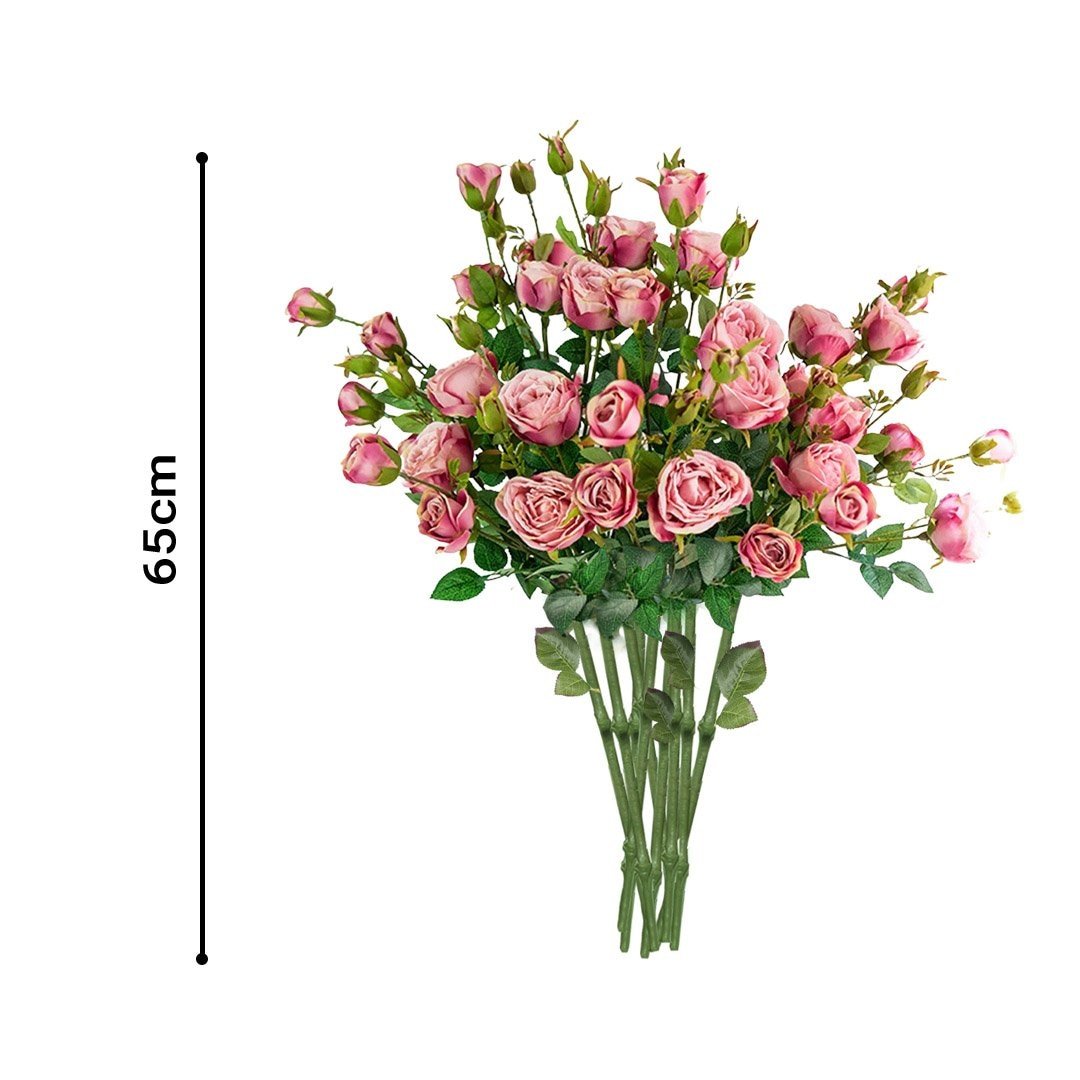10 Bunch Artificial Silk Rose Flowers - 6 Heads Fake Bridal Bouquet for Wedding, Home, Table Decor - Pink Silk Roses for Centerpieces, Party, Event Decorations