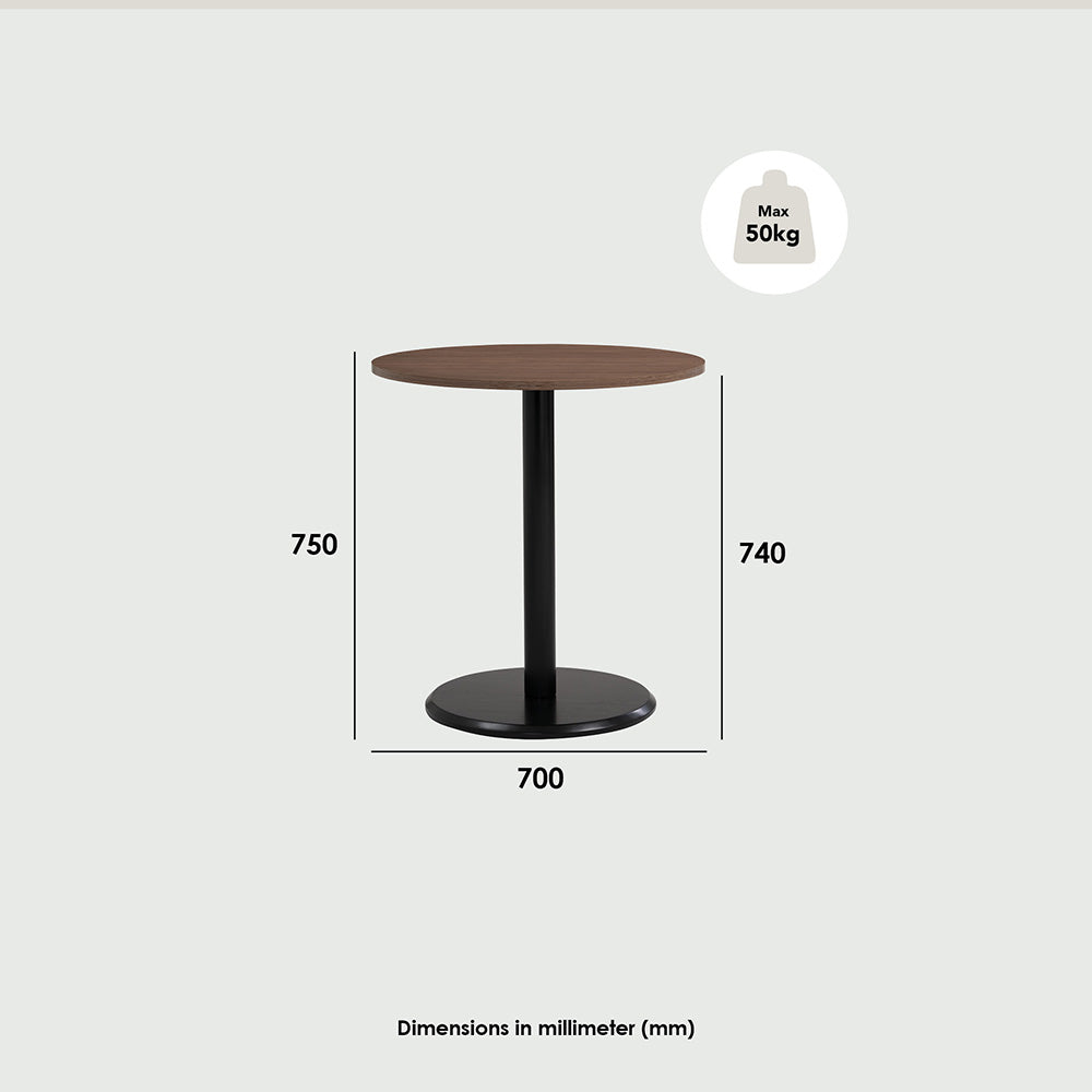 RUNDA 70cm Round Dining Table - Walnut & Black Finish - Perfect for Small Spaces, Breakfast Nooks & Cozy Kitchen Settings
