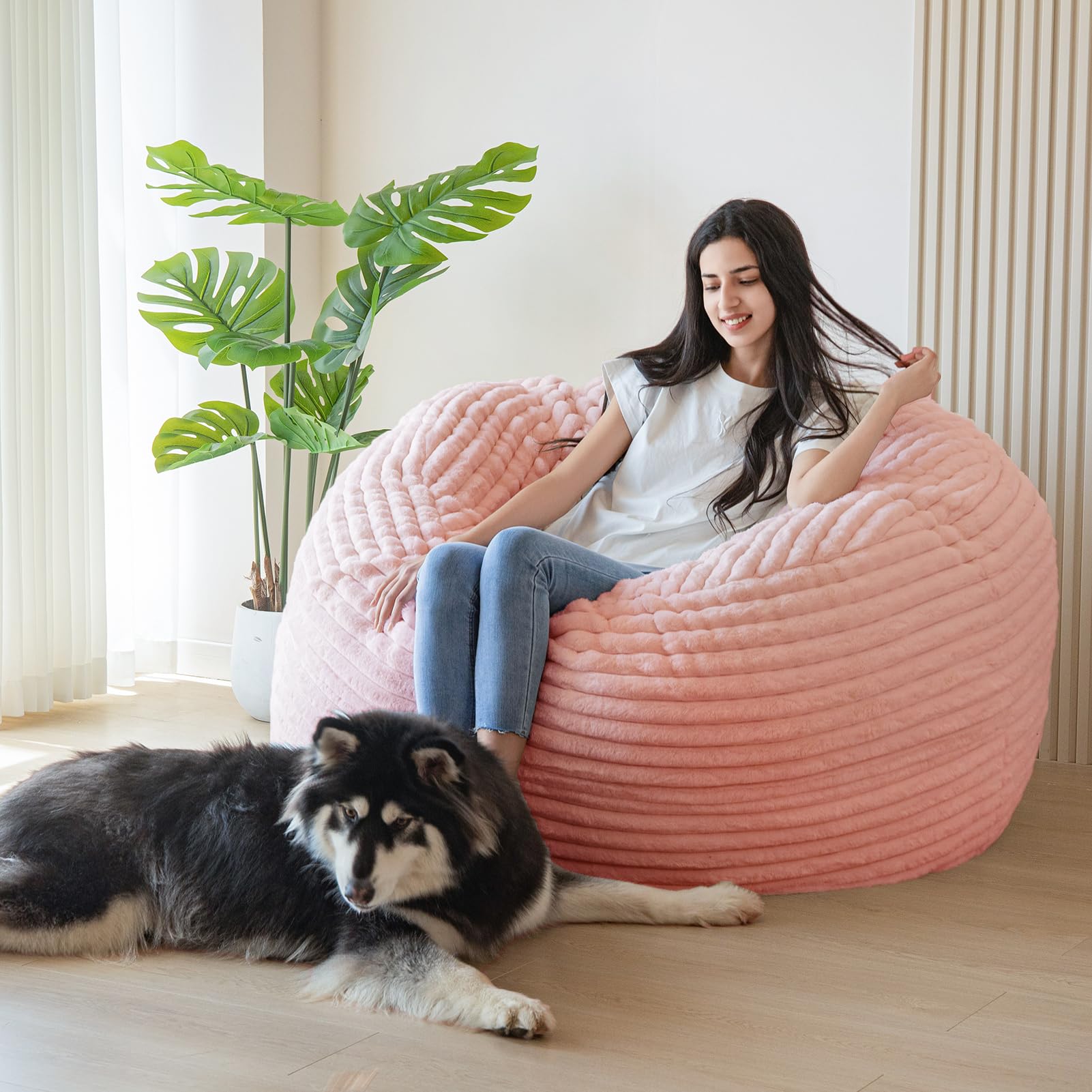 MAXYOYO Giant Bean Bag Chair Bed for Adults - Convertible Beanbag from Lazy Chair to Floor Mattress, Large Floor Sofa Couch with High-Density Foam Filling, Machine Washable Cover - Perfect for Living Room, Bedroom, Game Room & Dorm Relaxation