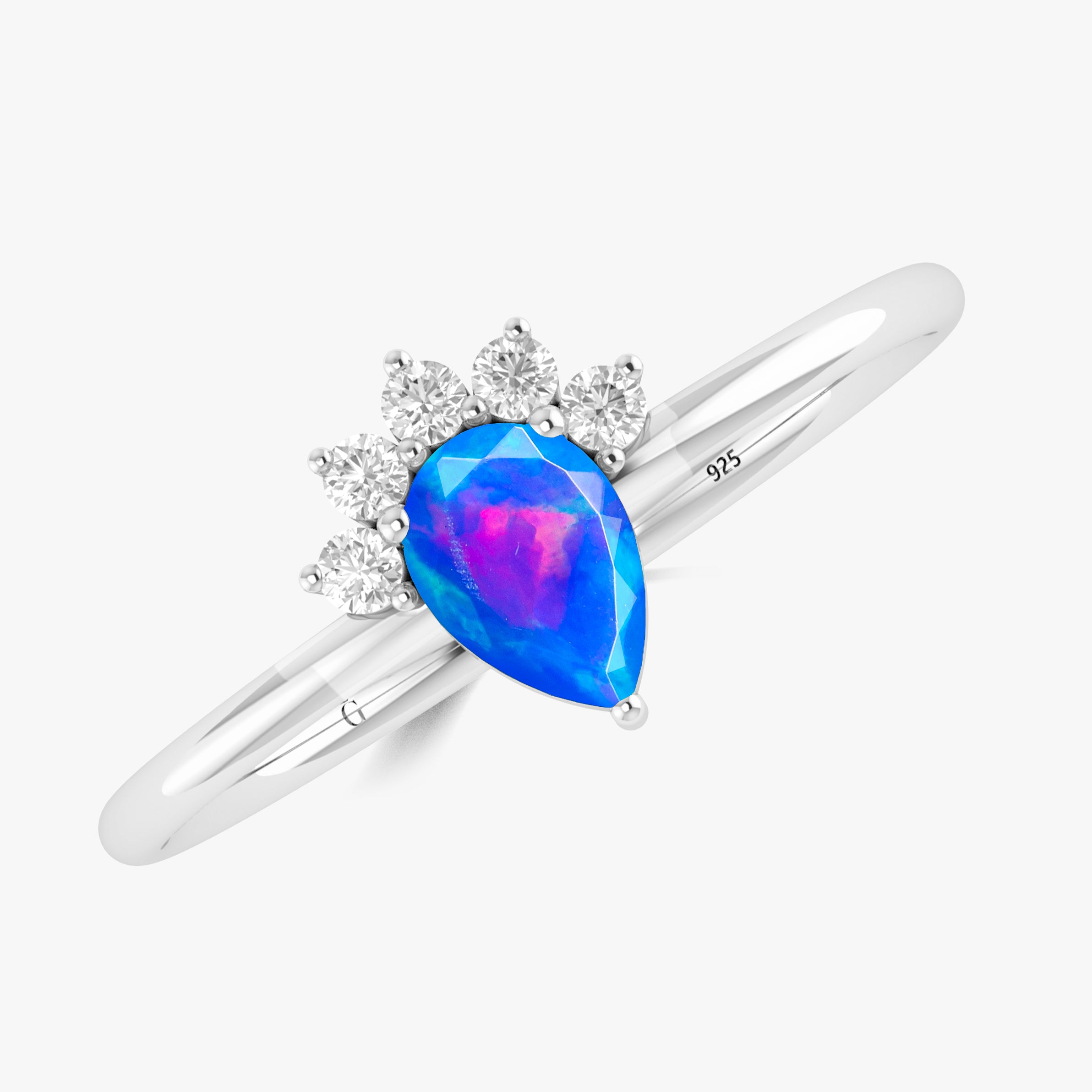 Fire Blue Opal Pear Gemstone Ring – Elegant Handmade Jewelry for Women, Perfect for Weddings, Parties & Special Occasions
