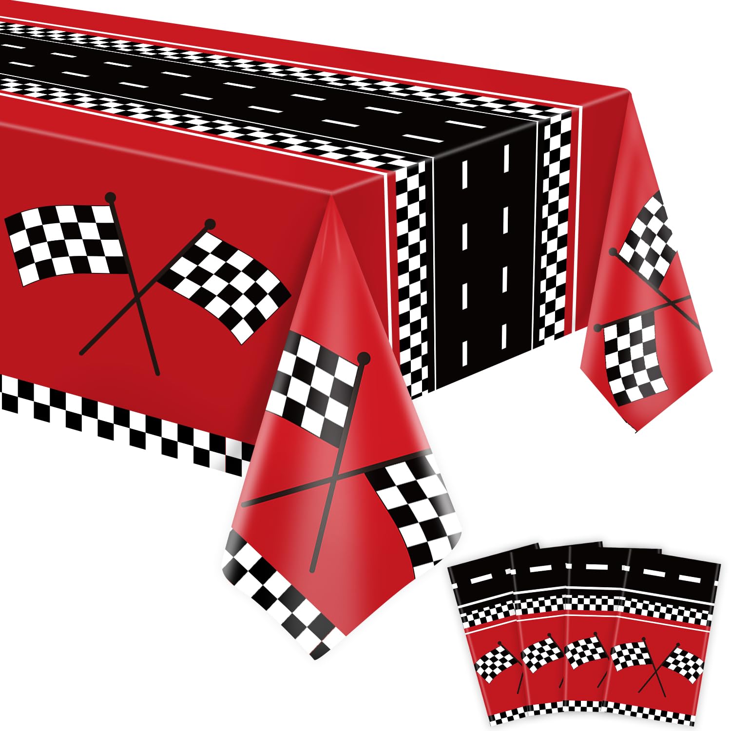 4Pcs Racing Car Tablecloths - 51x86 Inch Road Design Table Cover for Car Themed Birthday Parties, Race Car Decorations & Kids Party Supplies | Perfect for Birthday Decor, Baby Showers, and Themed Events