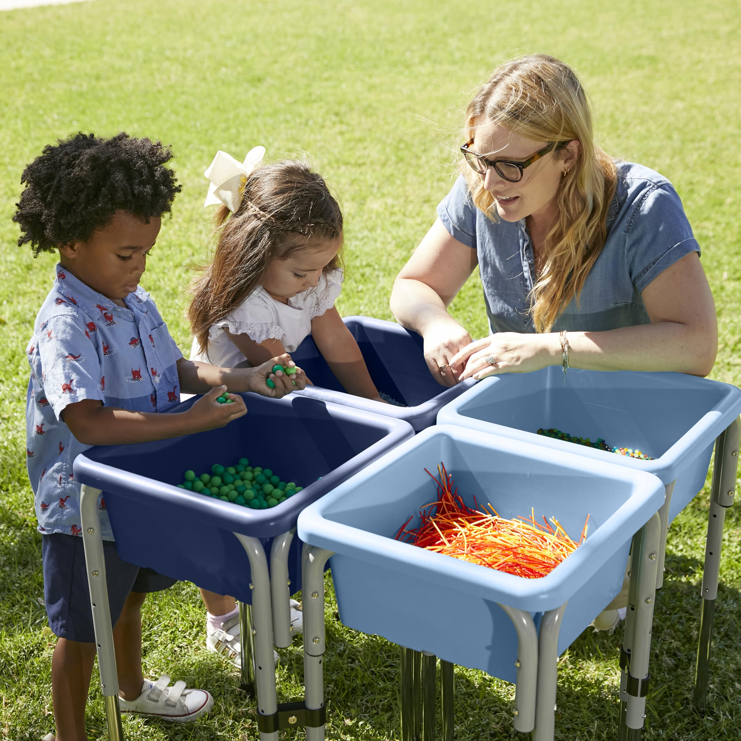 ECR4Kids Adjustable 4-Station Sand and Water Play Table with Sensory Bins - Navy & Powder Blue for Toddlers - Outdoor & Indoor Sensory Play Activity Center for Kids