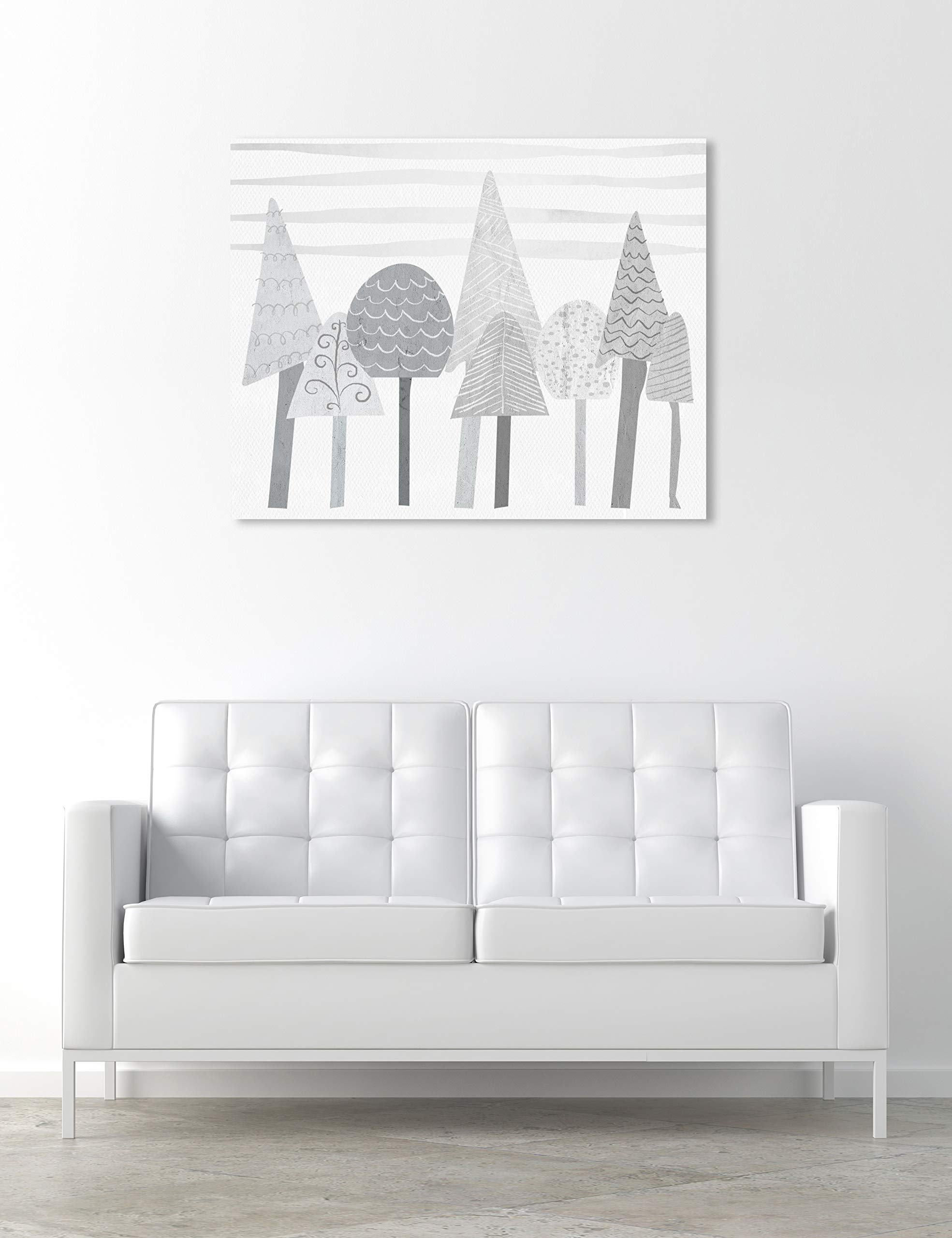 Scandinavian Tree Tops Botanical Wall Art Canvas Print - 36x30 Inch Gray & White Home Decor - Perfect for Living Room, Bedroom & Office