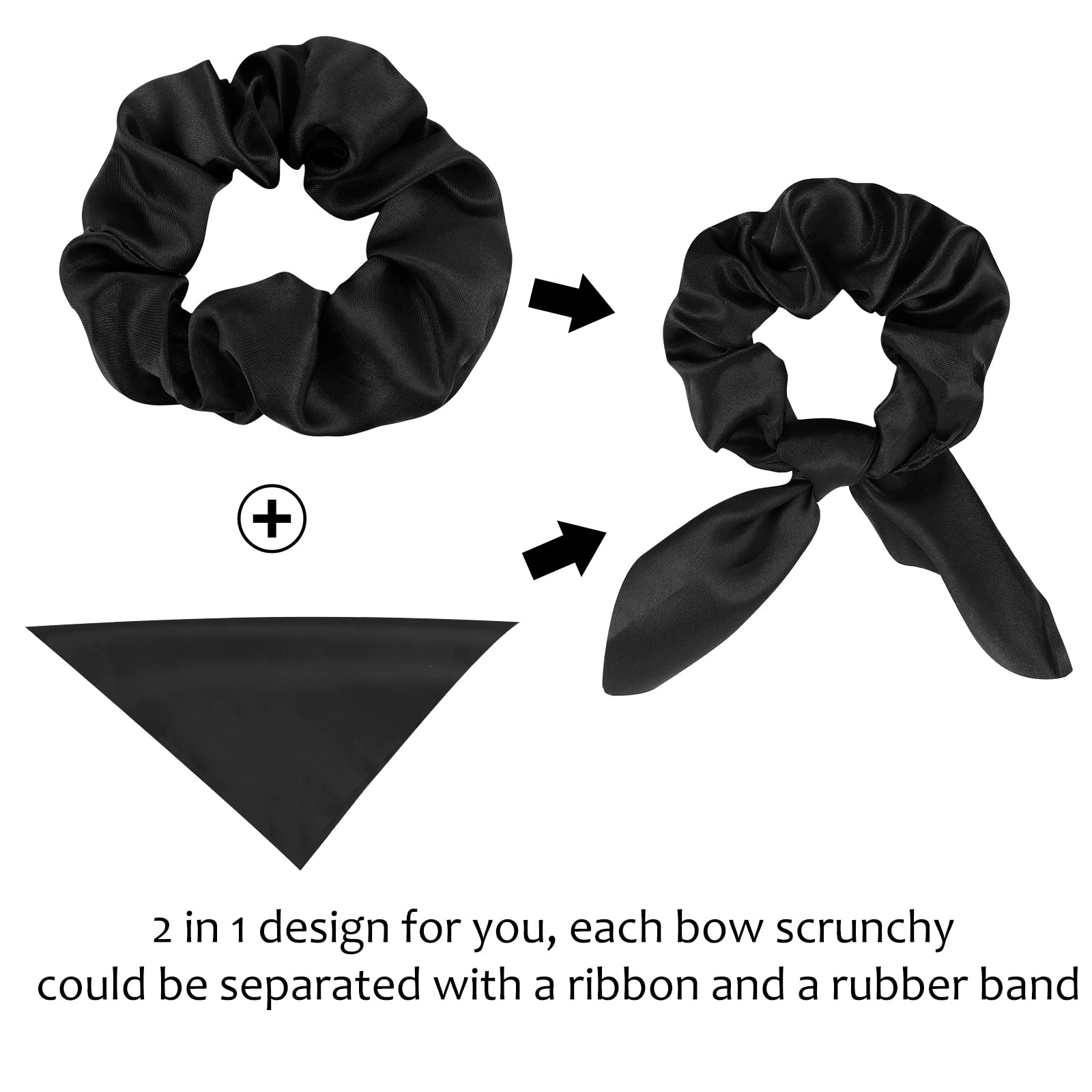 20 Pack Black Satin Scrunchies for Women - Soft Hair Ties for Thick Hair, Cute Bow Hair Accessories with Ribbon for Girls (20 Pcs) - Perfect for School, Work, Gym & Everyday Styling