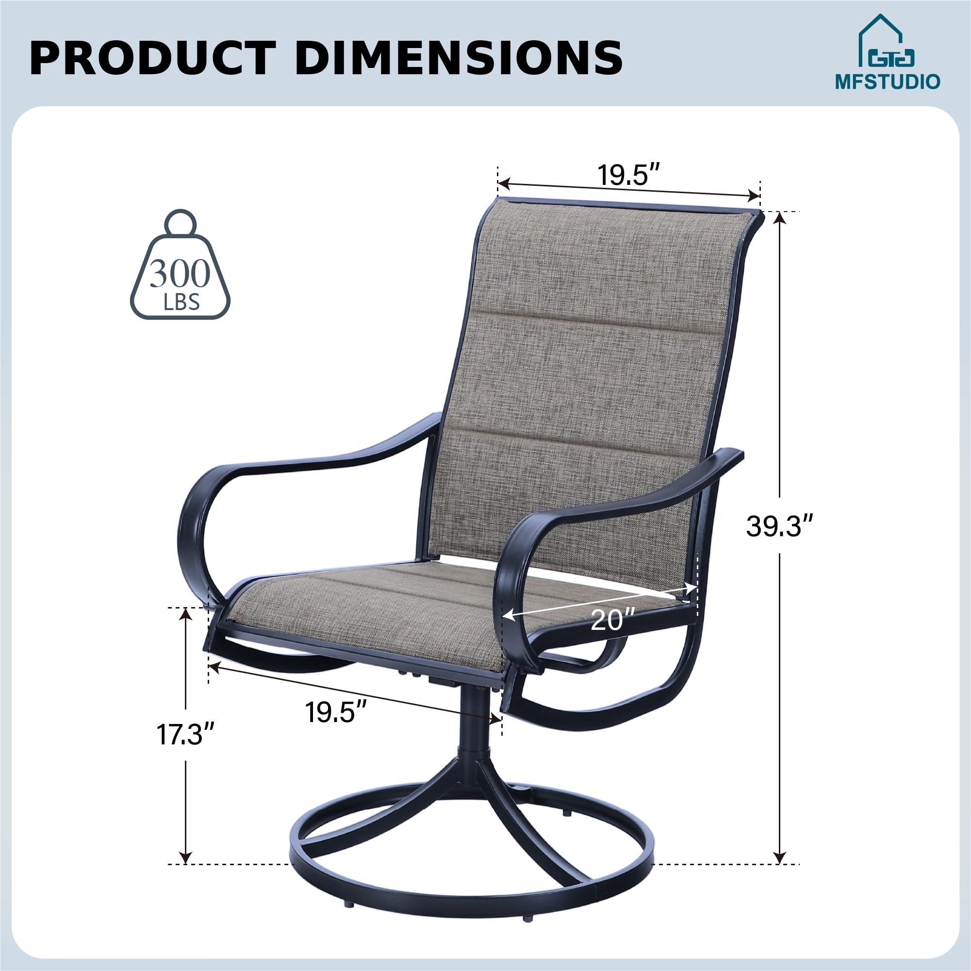 MFSTUDIO Swivel Patio Dining Chairs Set of 2 - Weather-Resistant Textilene Fabric & Durable Metal Frame Outdoor Sling Chairs for Deck, Garden, Bistro, Lawn - Perfect for Relaxing, Entertaining & Outdoor Dining