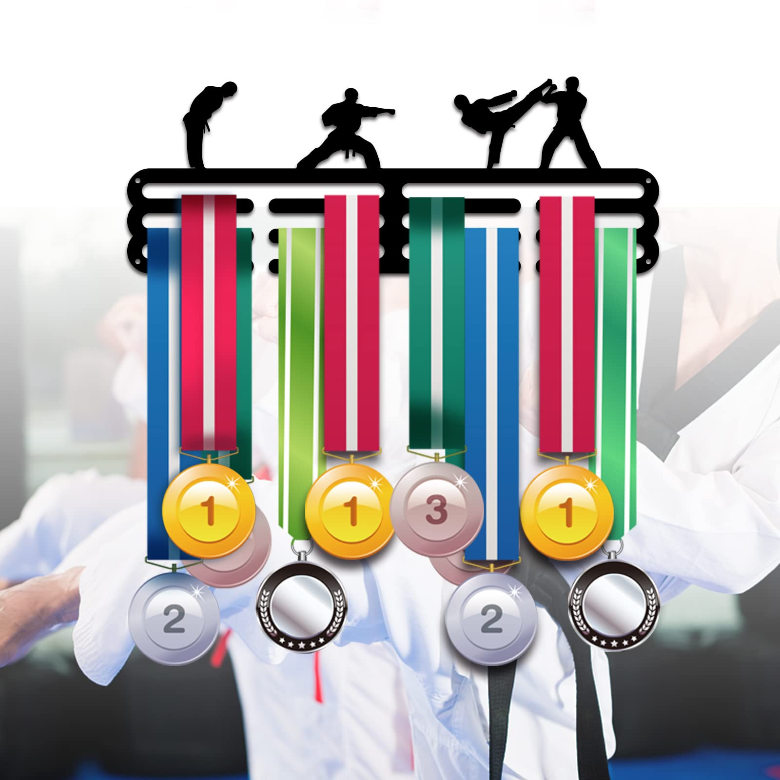 PH PandaHall 3-Tier Metal Medal Hanger Display Rack - Wall Mount Sports Award Organizer for Karate, Cheerleading & Jewelry (Holds 50+ Medals, 15.75 Inch/40cm) - Perfect for Trophy Rooms, Gym Displays & Home Decor