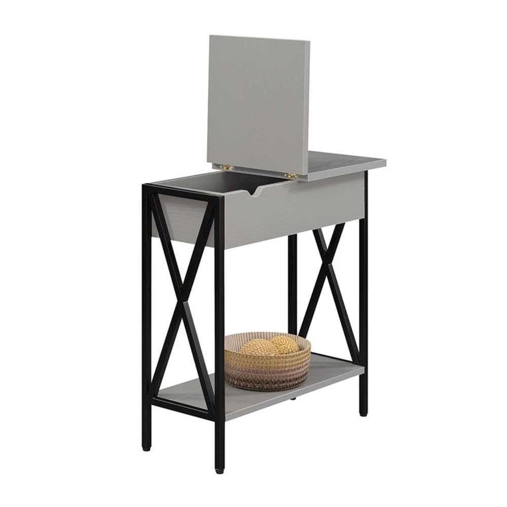Gray Modern End Table with USB Charging Station & Storage Shelf - Set of 2 Nightstands for Bedroom, Living Room or Office