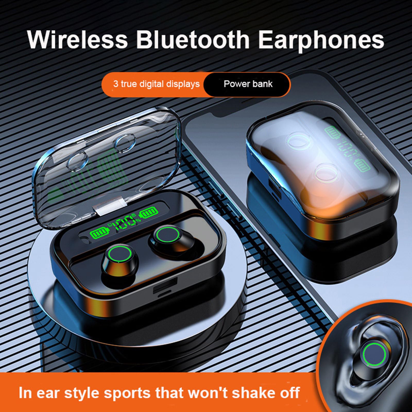 Wireless Bluetooth Earbuds with Noise Cancelling, Hi-Fi Stereo Bass, LED Display & Low Latency - Perfect for Running, Gym Workouts, Office Calls & Mobile Devices | Sweatproof Sports Earphones for iPhone & Android