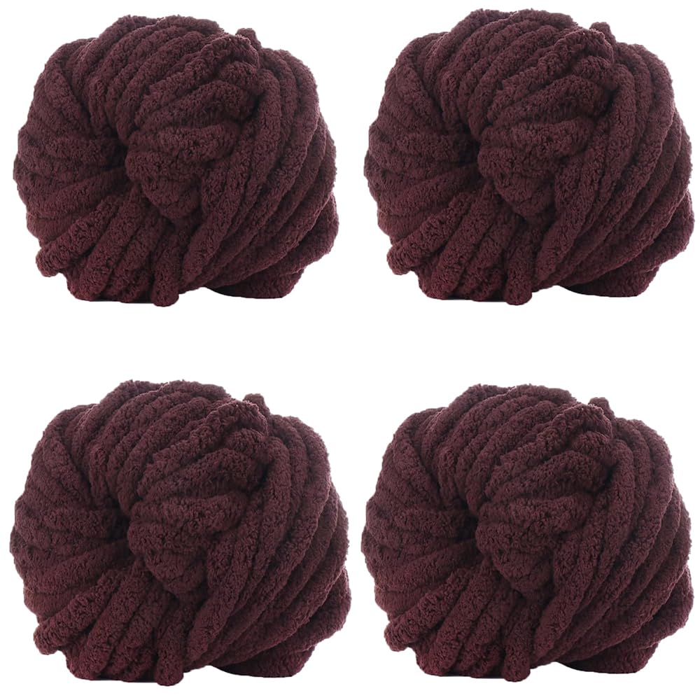Chunky Knit Chenille Yarn for Arm Knitting - Super Soft Fluffy Baby Yarn (1kg, Coffee Brown) - Perfect for DIY Blankets, Scarves, and Home Decor Projects
